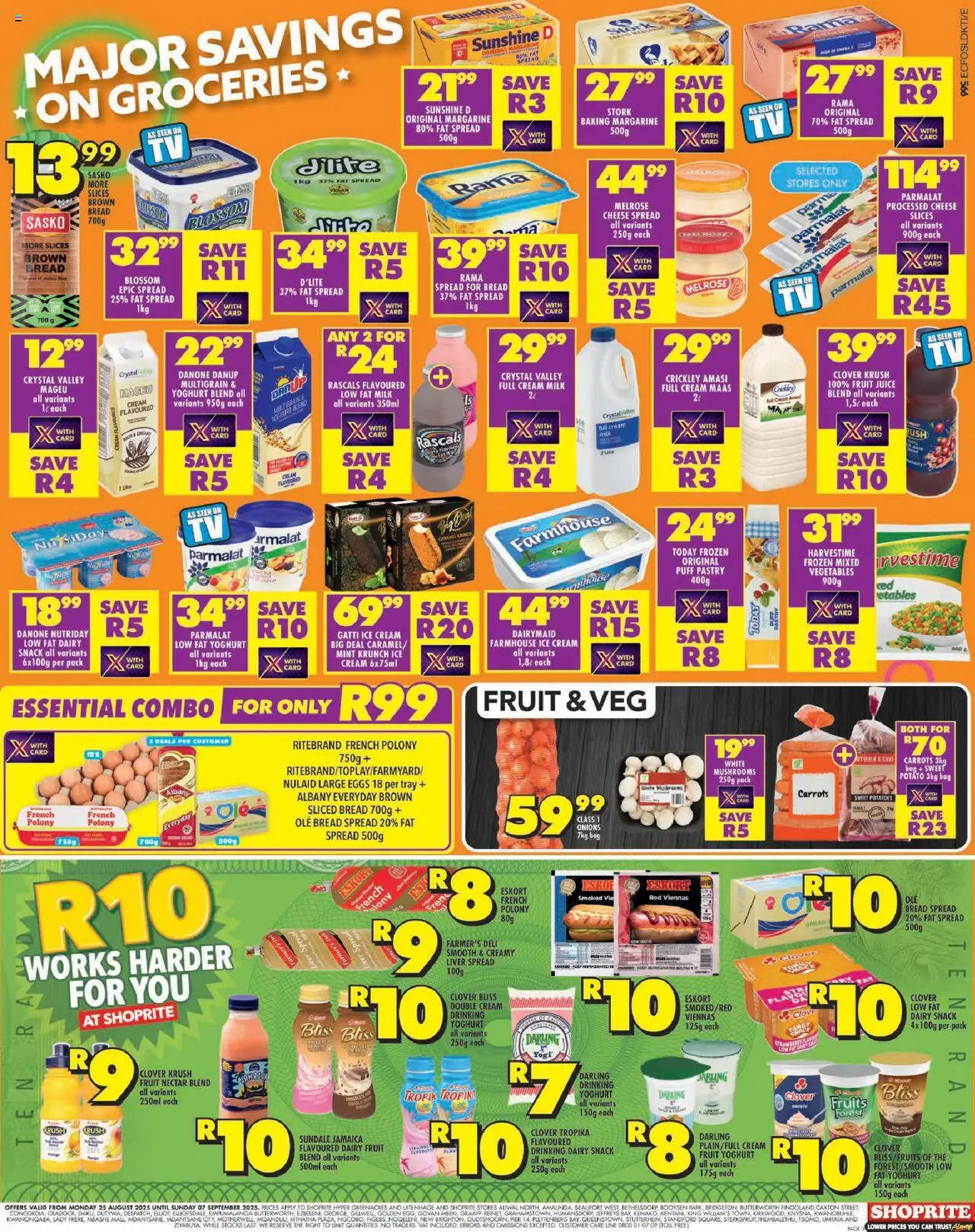 Shoprite Eastern Cape - Major Deals │ valid from 25.08.2025 | Page: 3 | Products: Mushrooms, Milk, Polony, Onions