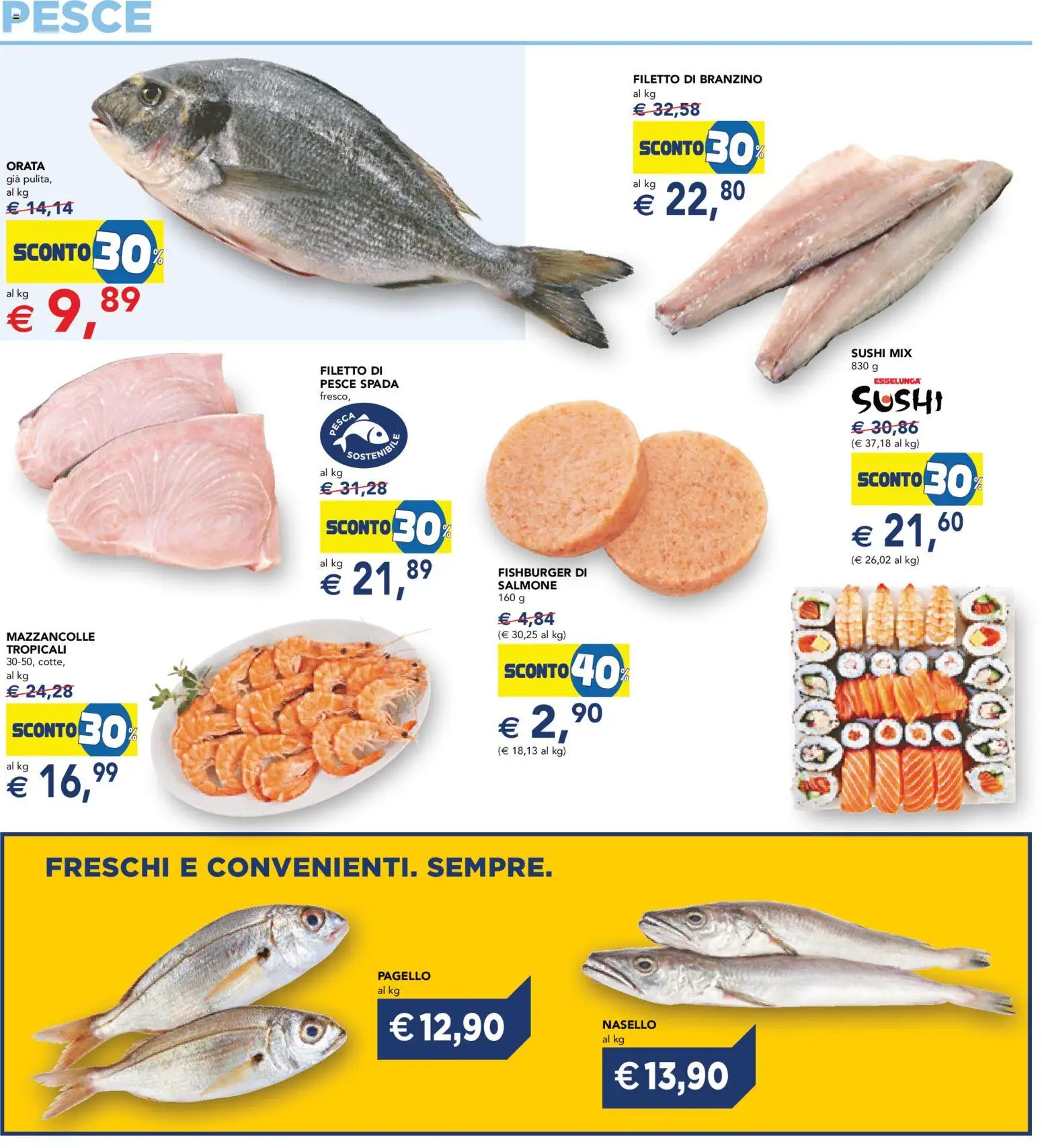 Volantino Esselunga S del 12.02.2026 | Pagina: 14 | Prodotti: Salmone, Branzino, Orata, Sushi