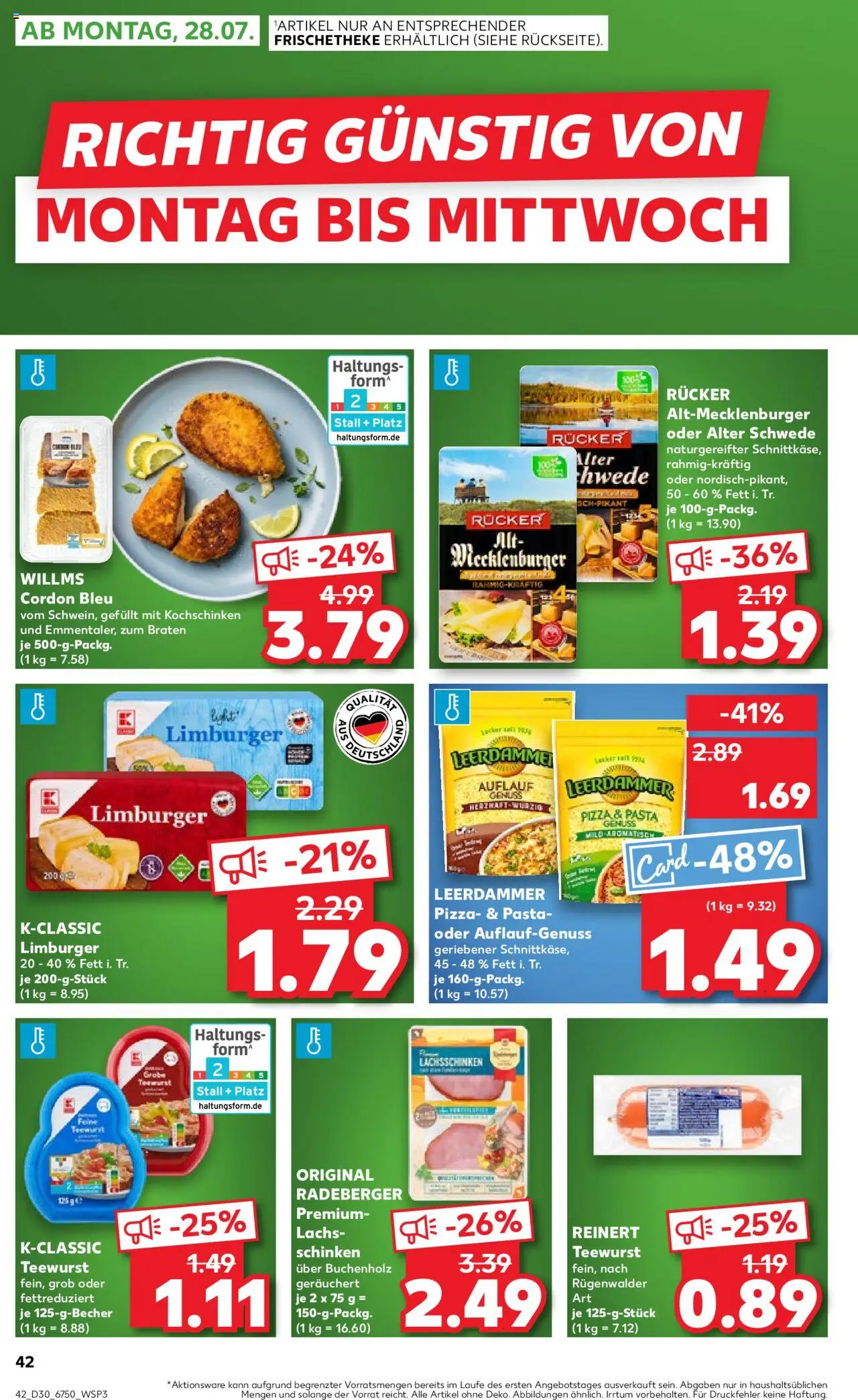 Kaufland Prospekt 	 - gültig ab dem 24.07.2025 | Seite: 42 | Produkte: Lachs, Pasta, Schinken, Pizza