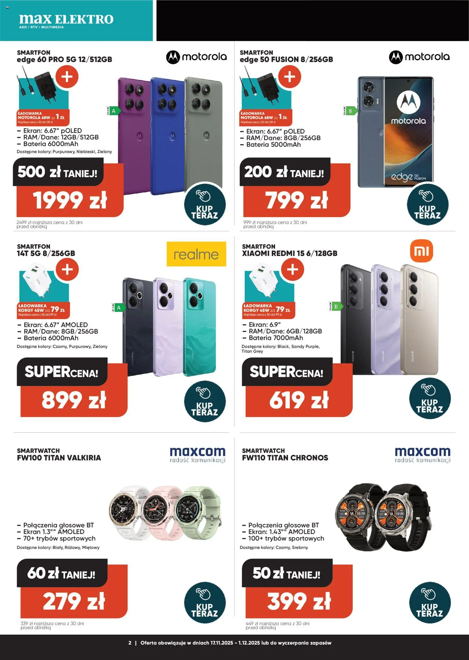 Max elektro Black Friday od 17.11.2025 | Strona: 2 | Produkty: Smartfon, Ładowarka, Smartwatch, Bateria