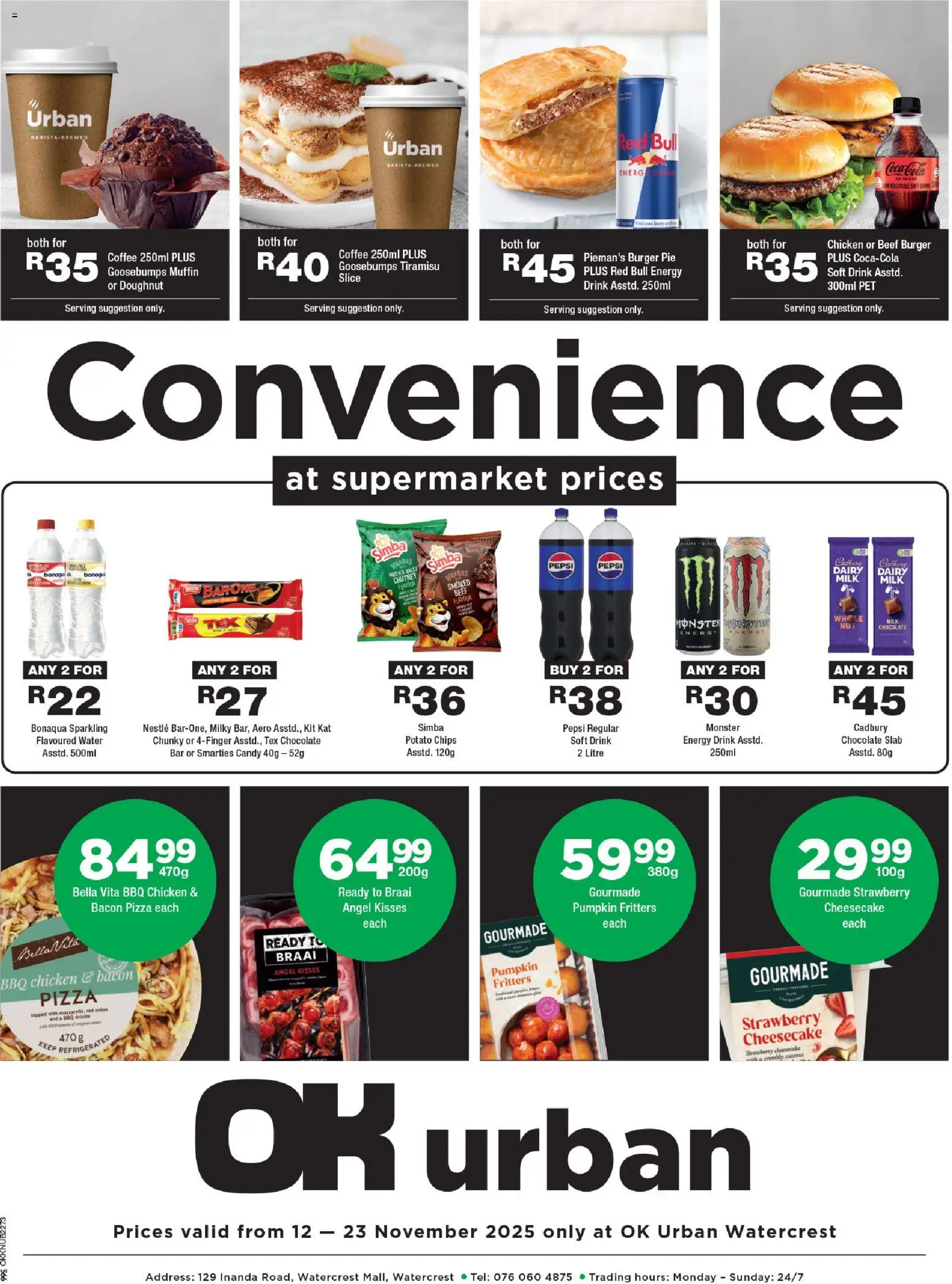 New OK Foods catalogue – valid from 12.11.2025 | Page: 1 | Products: Coffee, Chicken, Chips, Water