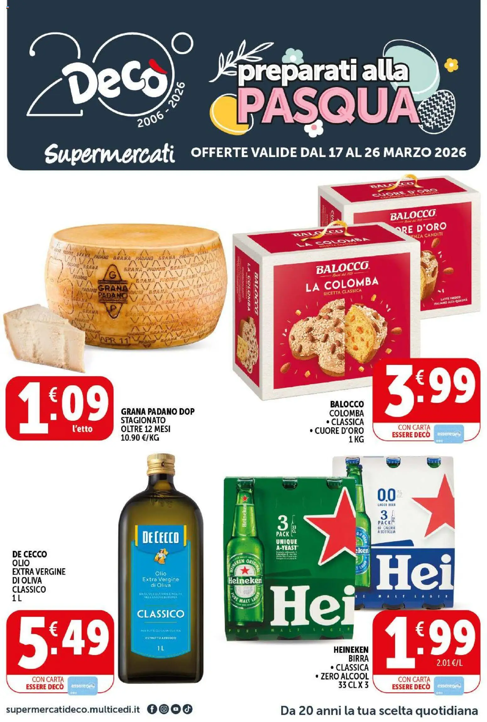 Volantino Decò del 17.03.2026 | Pagina: 1 | Prodotti: Birra, Grana Padano, Heineken, Olio di Oliva