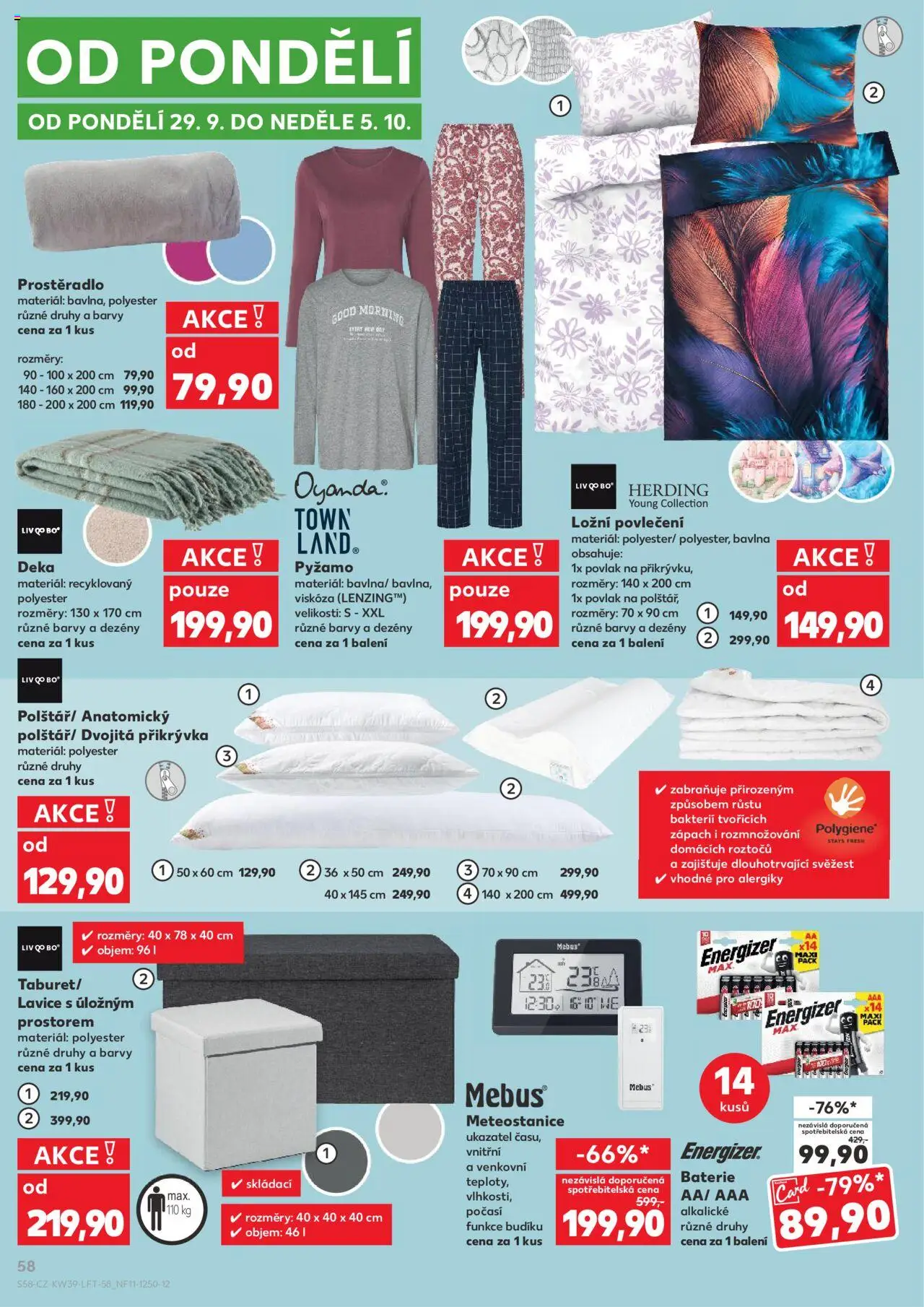 Kaufland leták od 24.09.2025 | Strana: 58 | Produkty: Deka, Přikrývka, Lavice, Baterie