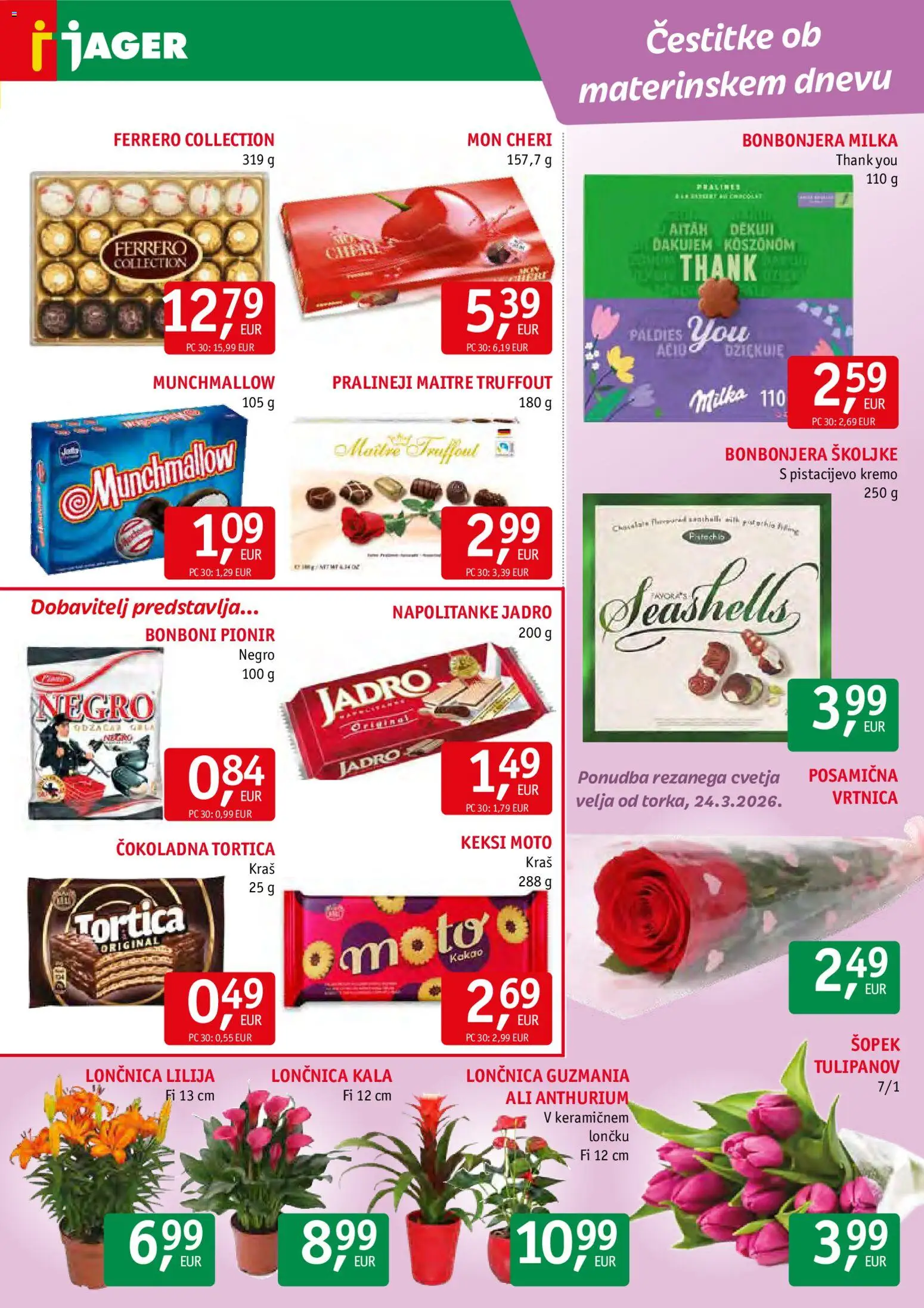 Novi Jager katalog ponudbe – veljaven od 25.03.2026 | Stran: 11 | Izdelki: Napolitanke, Školjke, Bonboni, Šopek
