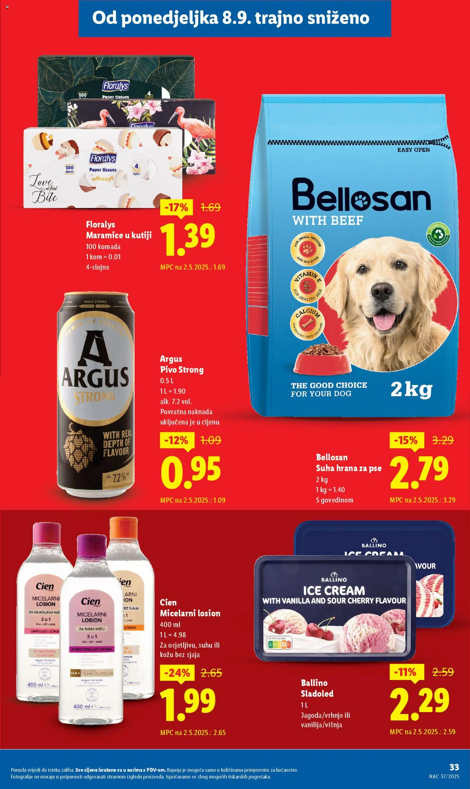 Lidl katalog | vrijedi od 08.09.2025 | Stranica: 33 | Proizvodi: Pivo, Hrana za pse, Sladoled, Suha hrana za pse