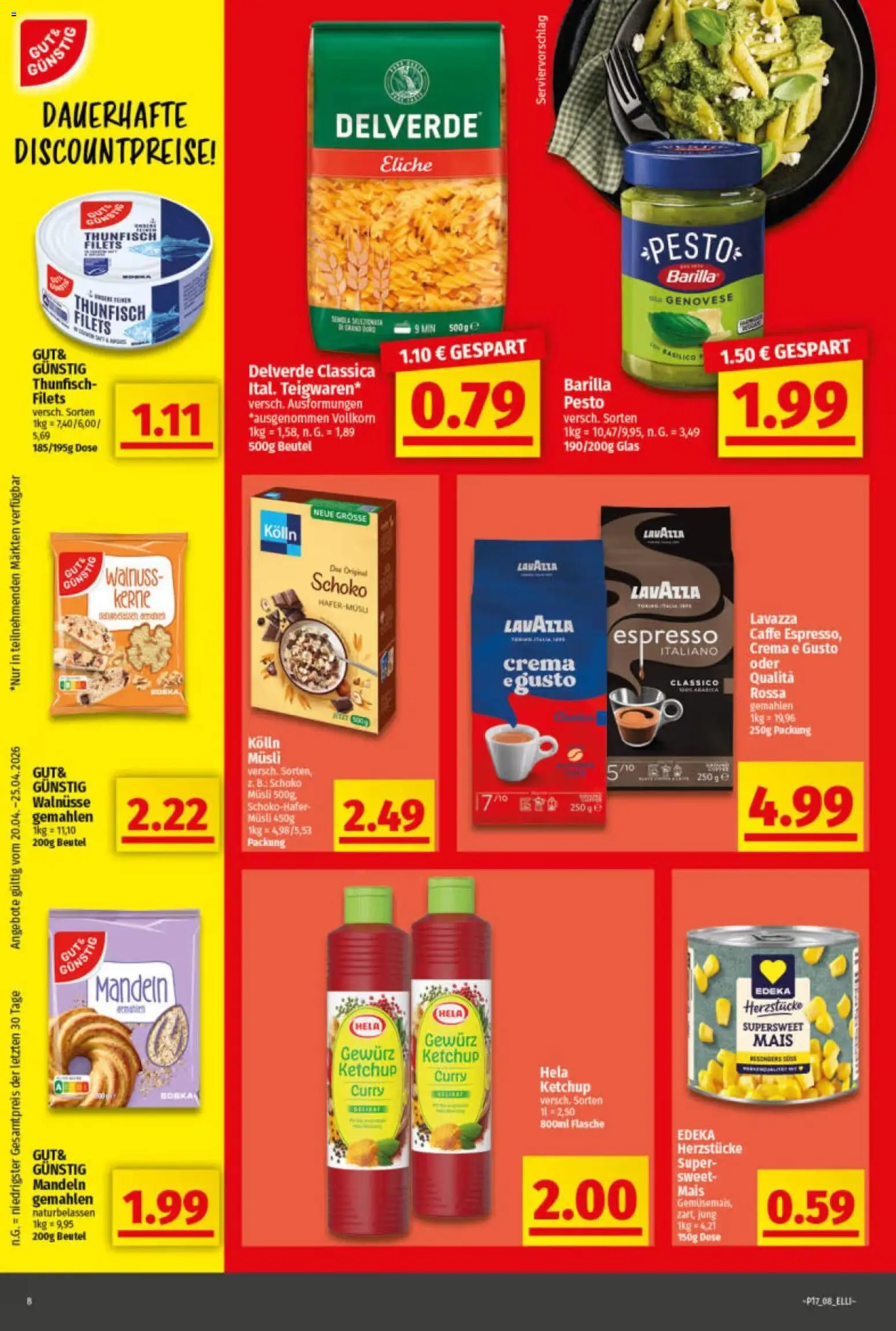 Elli Markt Prospekt Greffen – gültig ab 20.04.2026 | Seite: 8 | Produkte: Lavazza, Barilla, Thunfisch, Ketchup