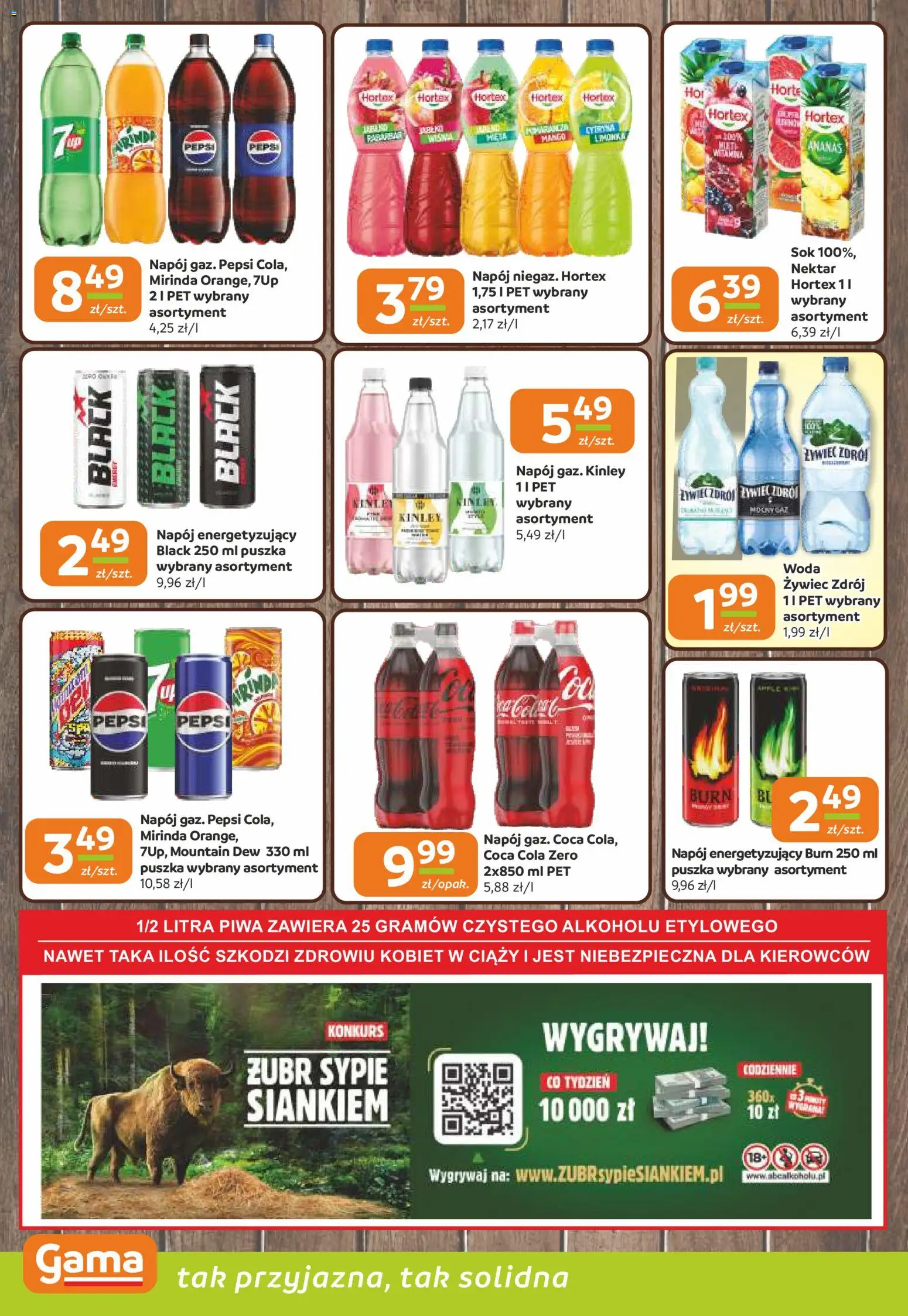 Gama Gazetka od 26.02.2026 | Strona: 10 | Produkty: Woda żywiec, Pepsi, Coca cola, Sok