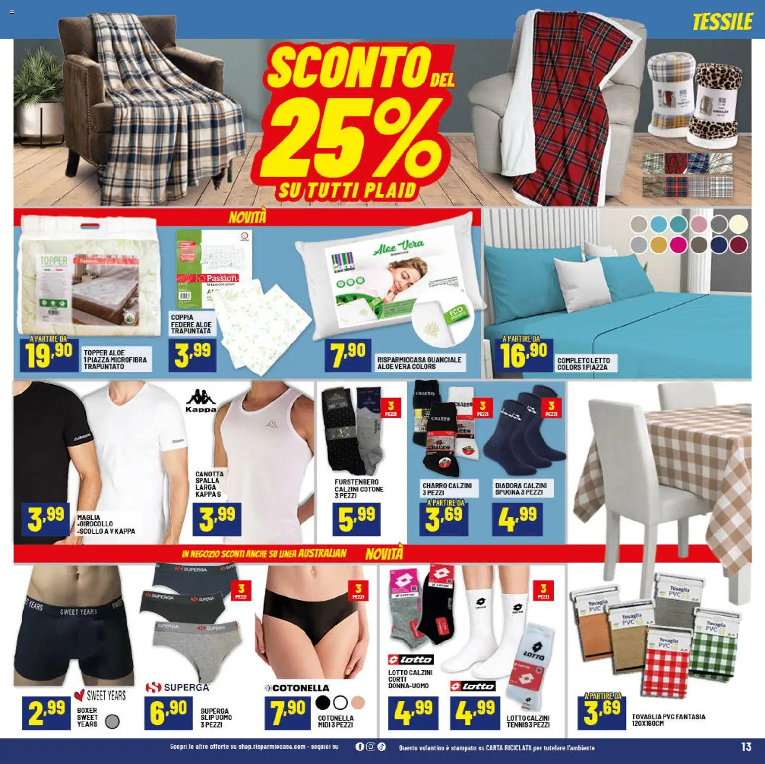 Volantino RisparmioCasa del 26.02.2026 | Pagina: 13 | Prodotti: Canotta, Calzini, Slip, Guanciale