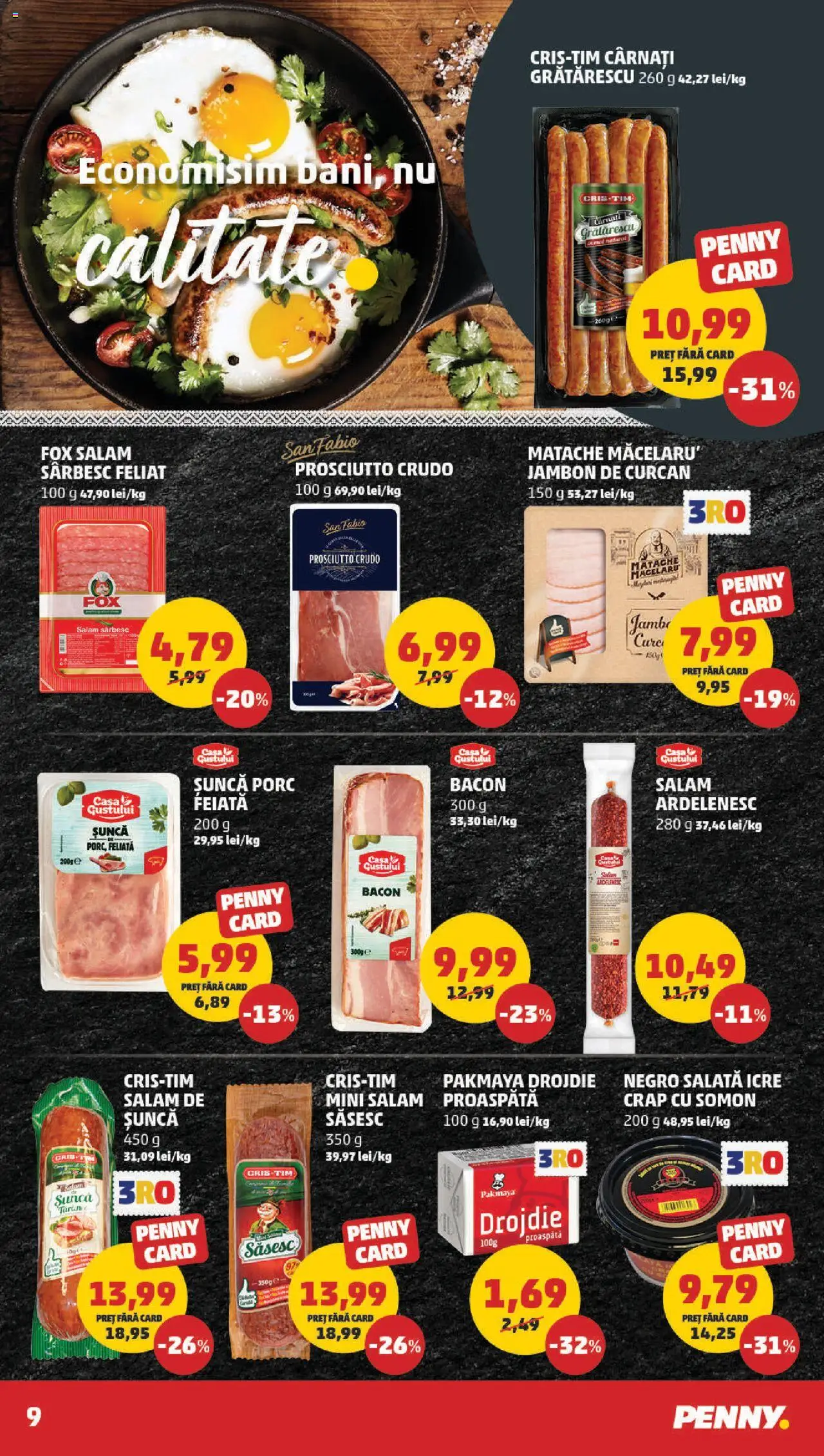 Catalog PENNY – valabil de la 27.08.2025 | Pagină: 9 | Produse: Bacon, Salam, Salată, Cârnați
