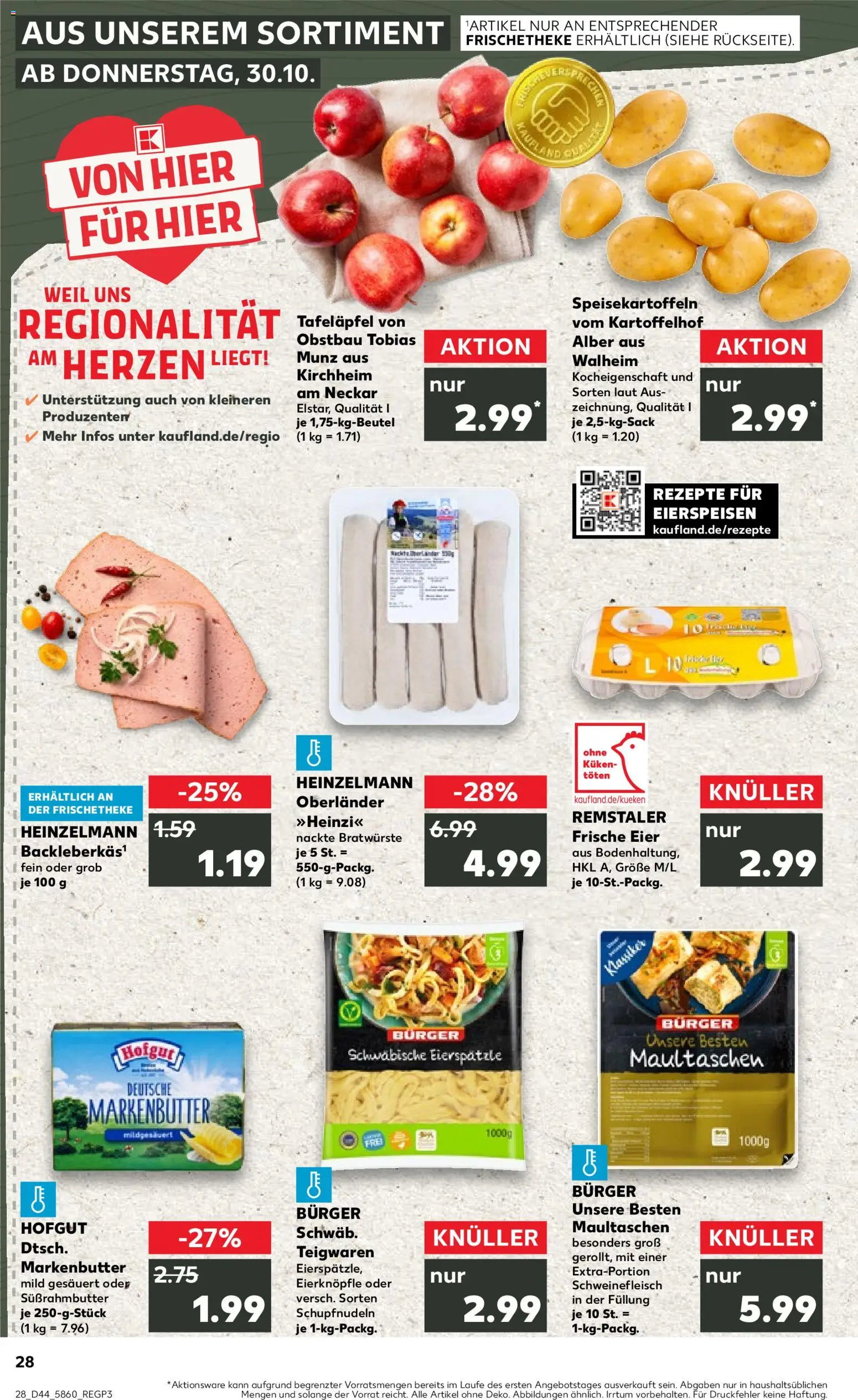 Kaufland prospekt Stuttgart	 – gültig ab 02.11.2025 | Seite: 28 | Produkte: Butter, Eier, Burger, Maultaschen
