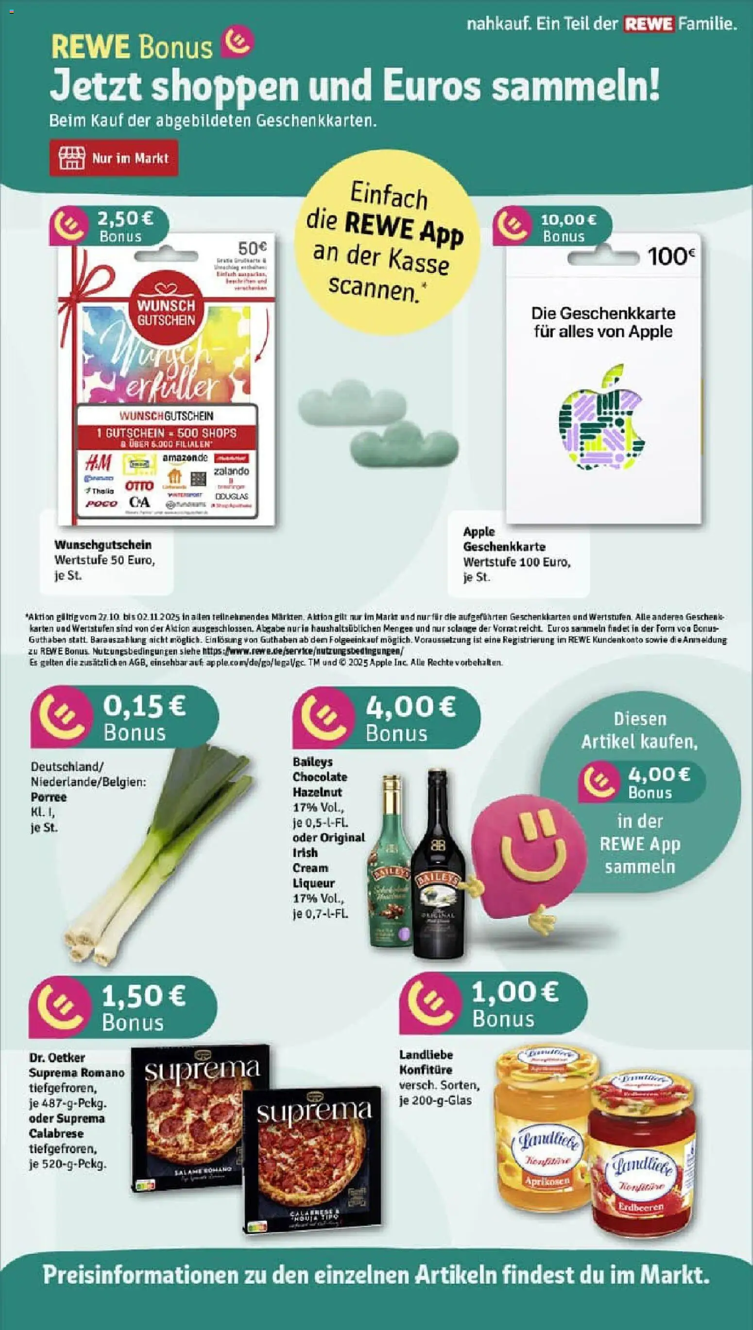 Rewe prospekt Wunstorf / Luthe	 – gültig ab 26.10.2025 | Seite: 4 | Produkte: Apple, Baileys, Pizza, Erdbeeren
