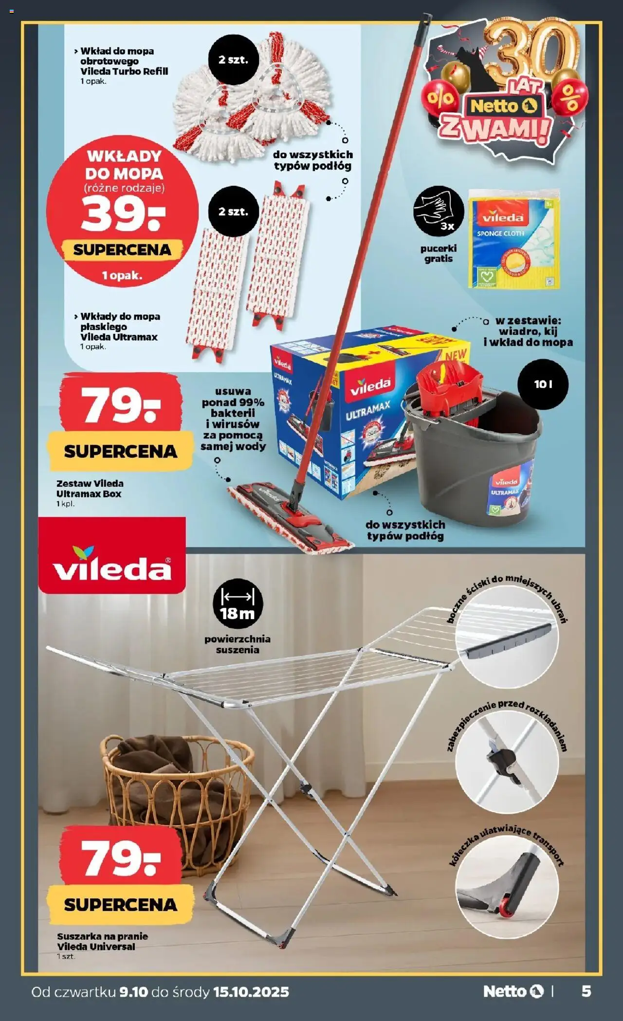 Netto gazetka - Non Food od 09.10.2025 | Strona: 5 | Produkty: Suszarka na pranie, Suszarka, Vileda