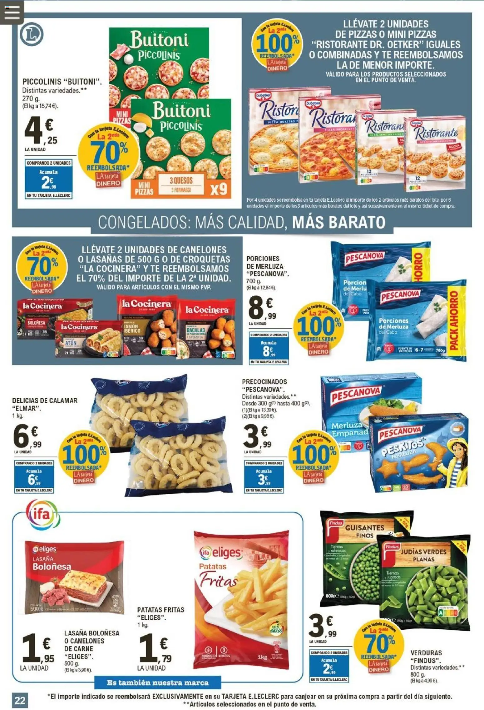 E.Leclerc folleto │ válido desde el 07.01.2026 | Página: 22 | Productos: Pizza, Té, Croquetas, Canelones