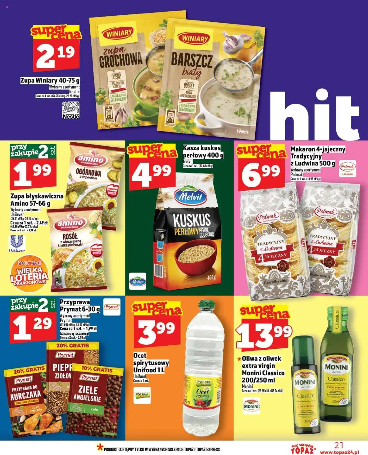 Topaz Gazetka od 16.10.2025 | Strona: 21 | Produkty: Oliwa z oliwek, Kasza kuskus, Zupa, Udka