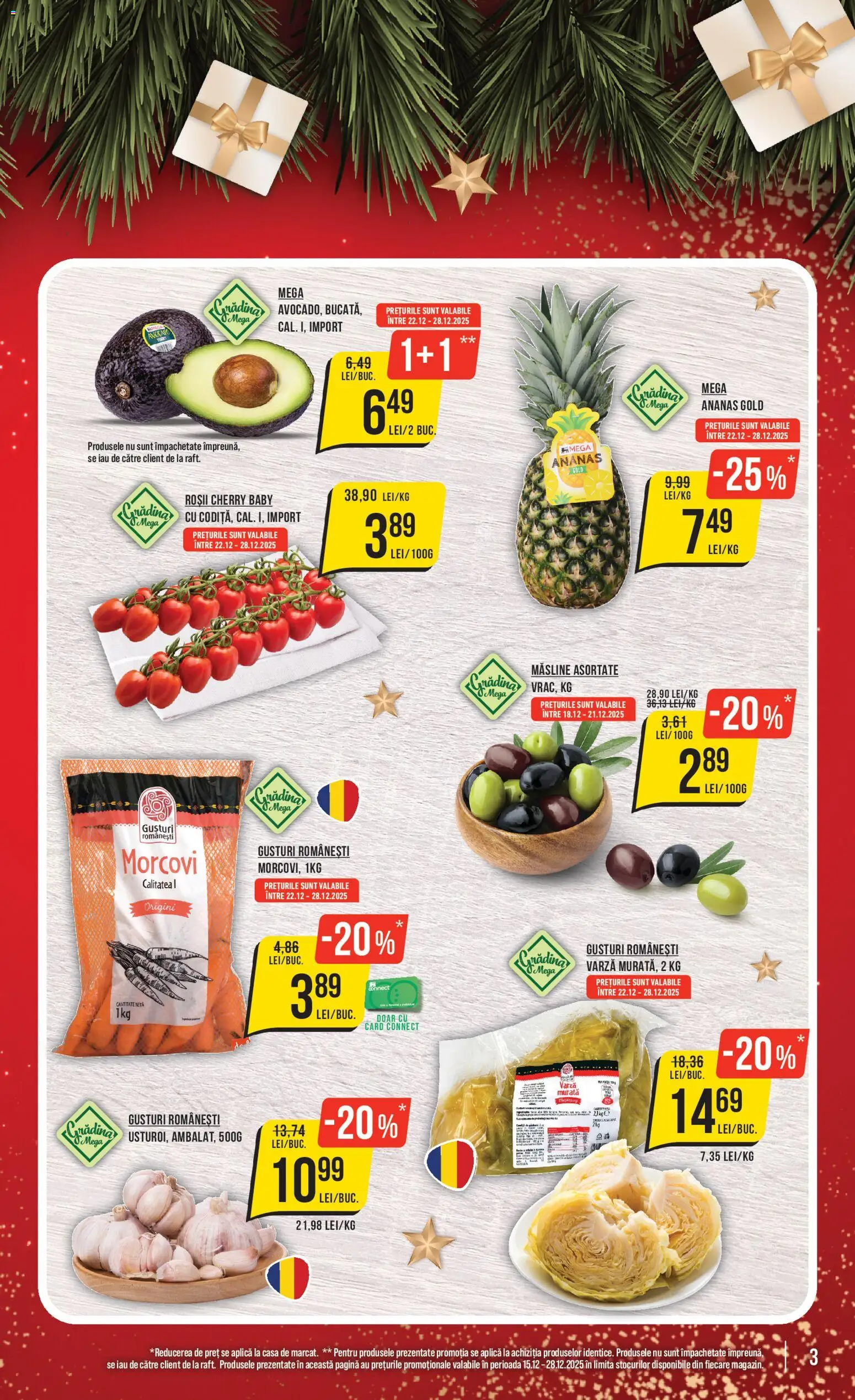 Noul catalog Mega Image – valabil de la 18.12.2025 | Pagină: 3 | Produse: Varză, Măsline, Roșii, Ananas