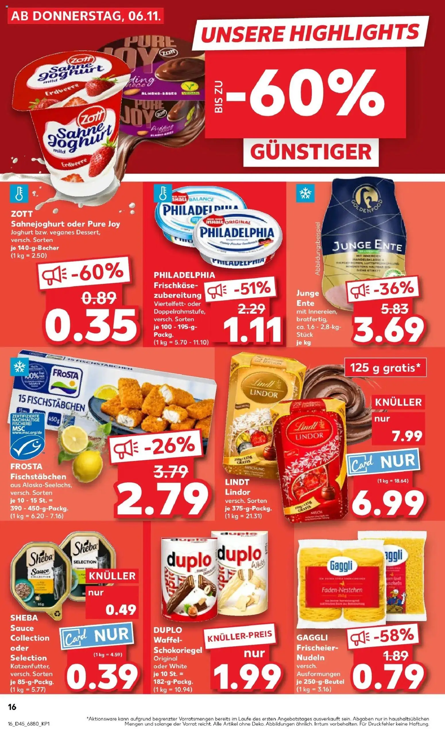 Kaufland prospekt Dillingen	 – gültig ab 10.11.2025 | Seite: 16 | Produkte: Joghurt, Frosta, Nudeln, Sahne
