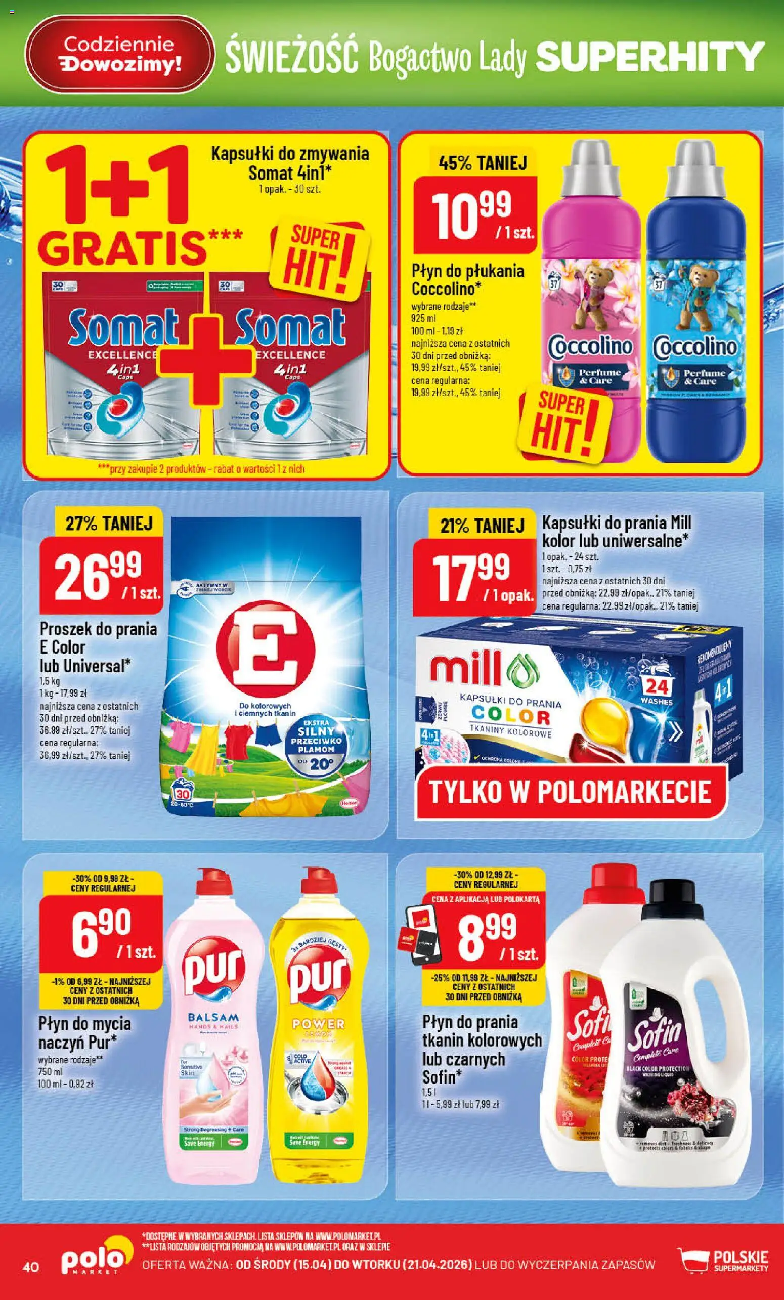 POLOmarket gazetka od 15.04.2026 | Strona: 40 | Produkty: Kapsułki do prania mill, Coccolino, Kapsułki do prania, Proszek do prania
