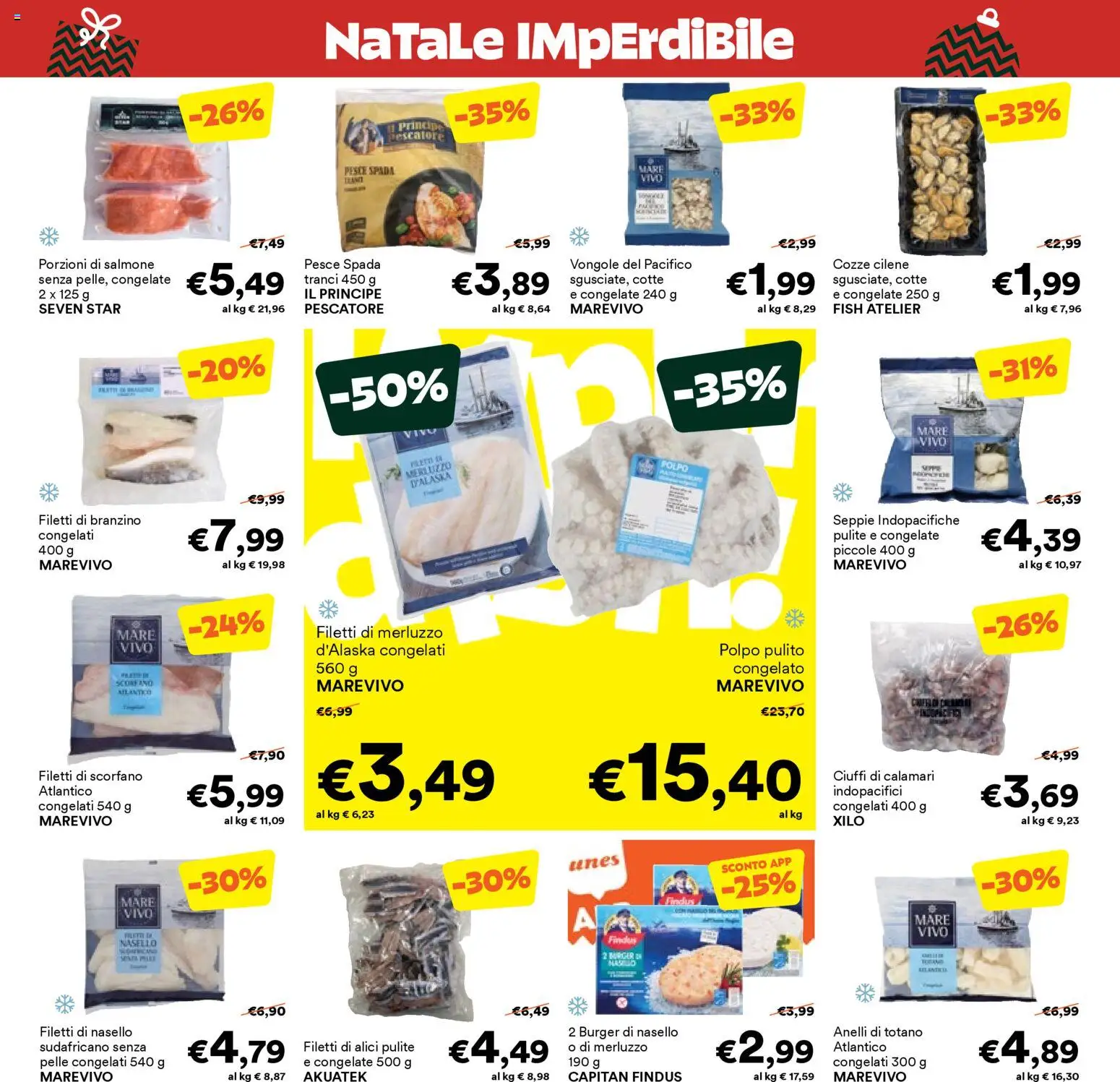 Volantino Unes del 14.12.2025 | Pagina: 13 | Prodotti: Salmone, Pesce, Cozze, Polpo