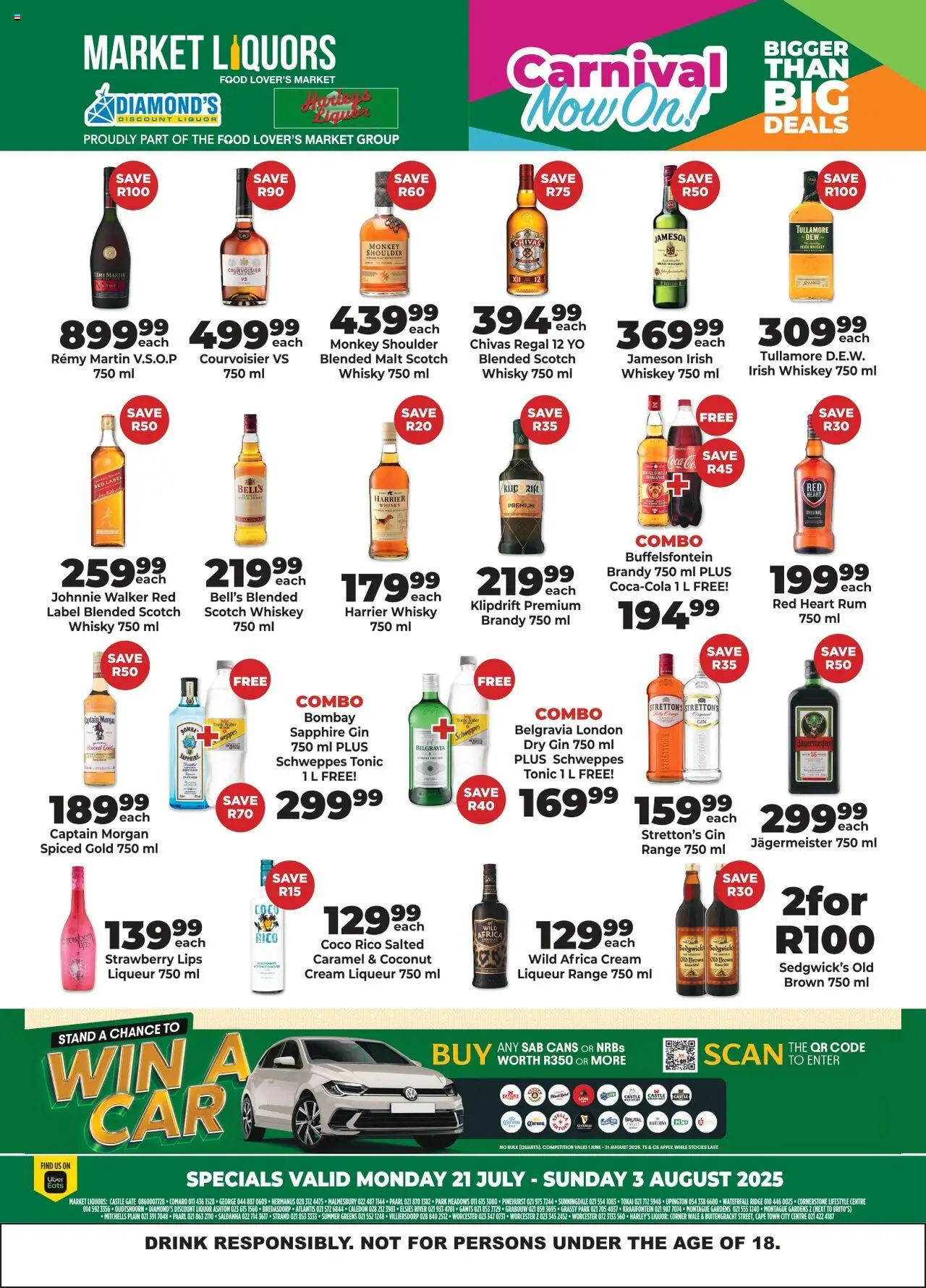 Diamond Discount Liquors Specials │ valid from 21.07.2025 | Page: 2 | Products: Brandy, Whiskey, Fruit, Peach