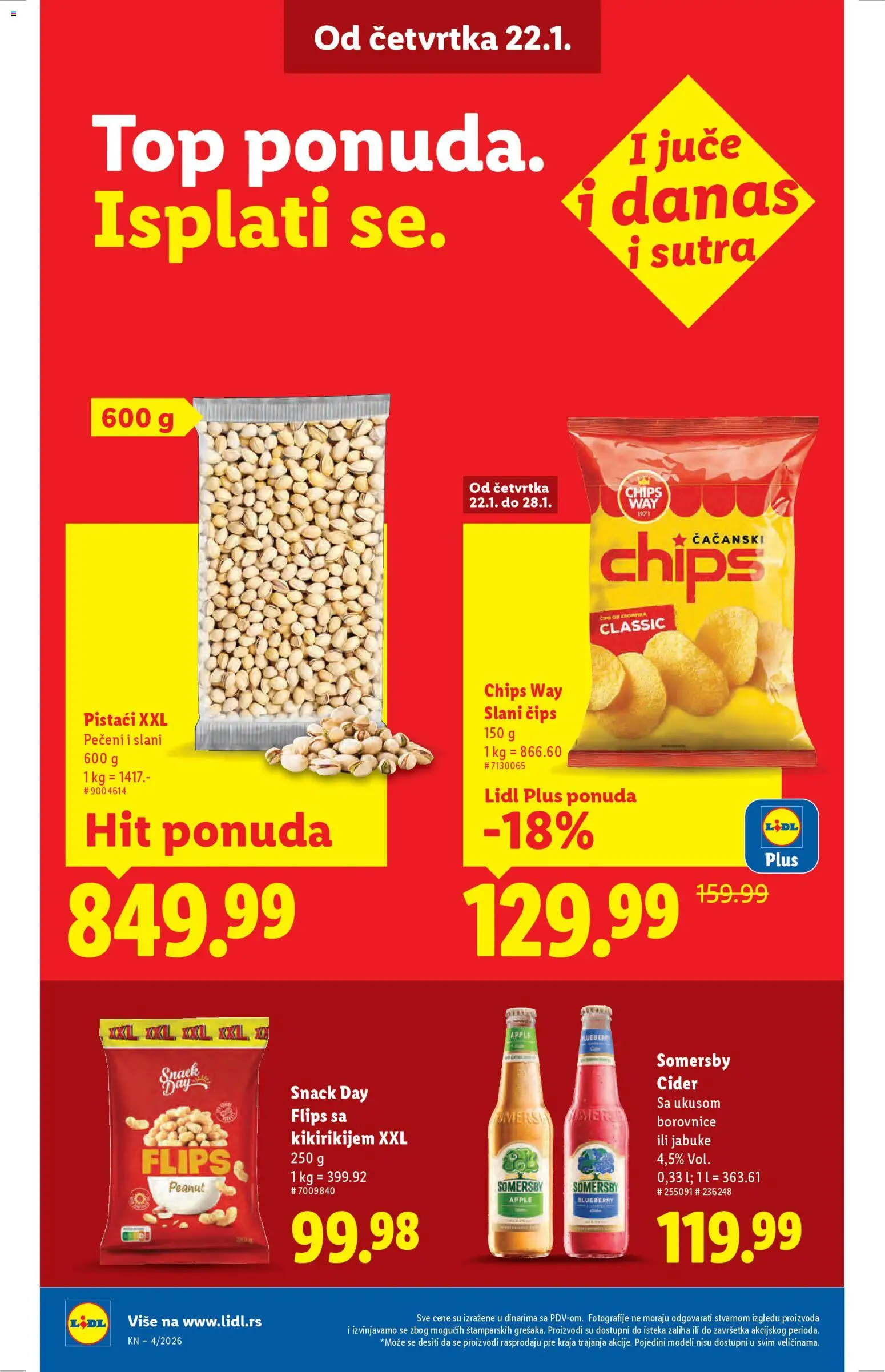 Lidl katalog - važi od 22.01.2026 | Strana: 26 | Proizvode: Čips, Pistaći, Somersby, Jabuke