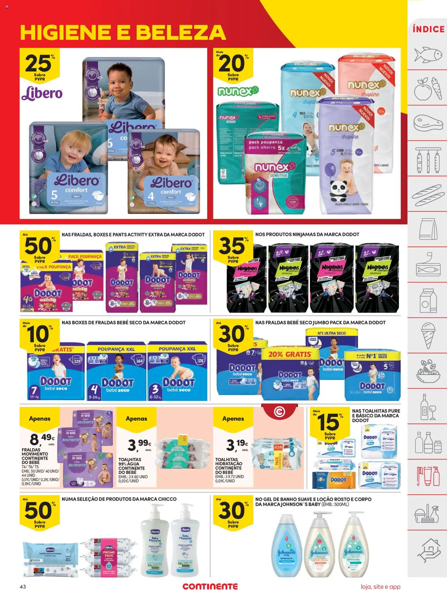 Continente folheto │ válido de 11.11.2025 | Página: 43 | Produtos: Agua, Fraldas, Gel de banho, Banho