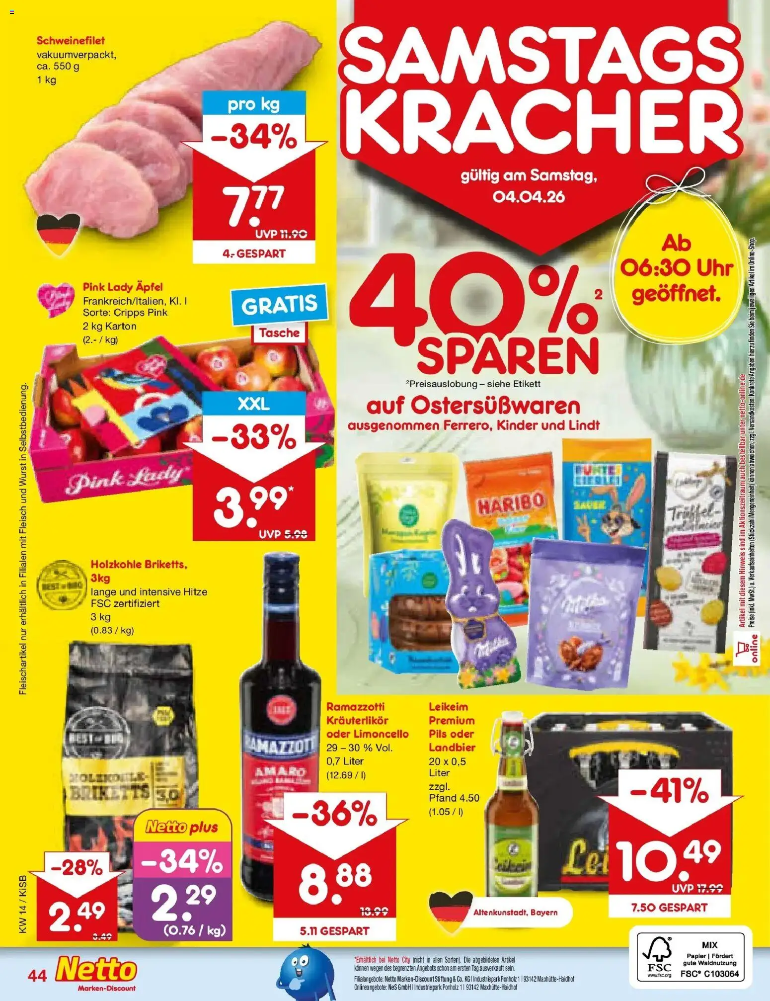 Netto Marken-Discount Prospekt Bad Friedrichshall	 – gültig ab 30.03.2026 | Seite: 58 | Produkte: Äpfel, Schweinefilet, Lindt, Ramazzotti