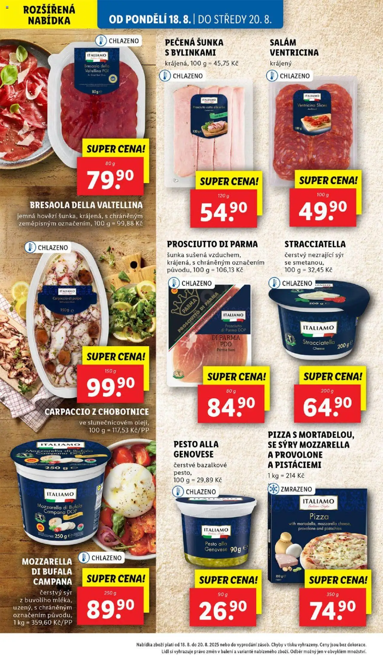 Lidl leták od 18.08.2025 | Strana: 22 | Produkty: Hovězí, Prosciutto, Chobotnice, Čerstvý sýr