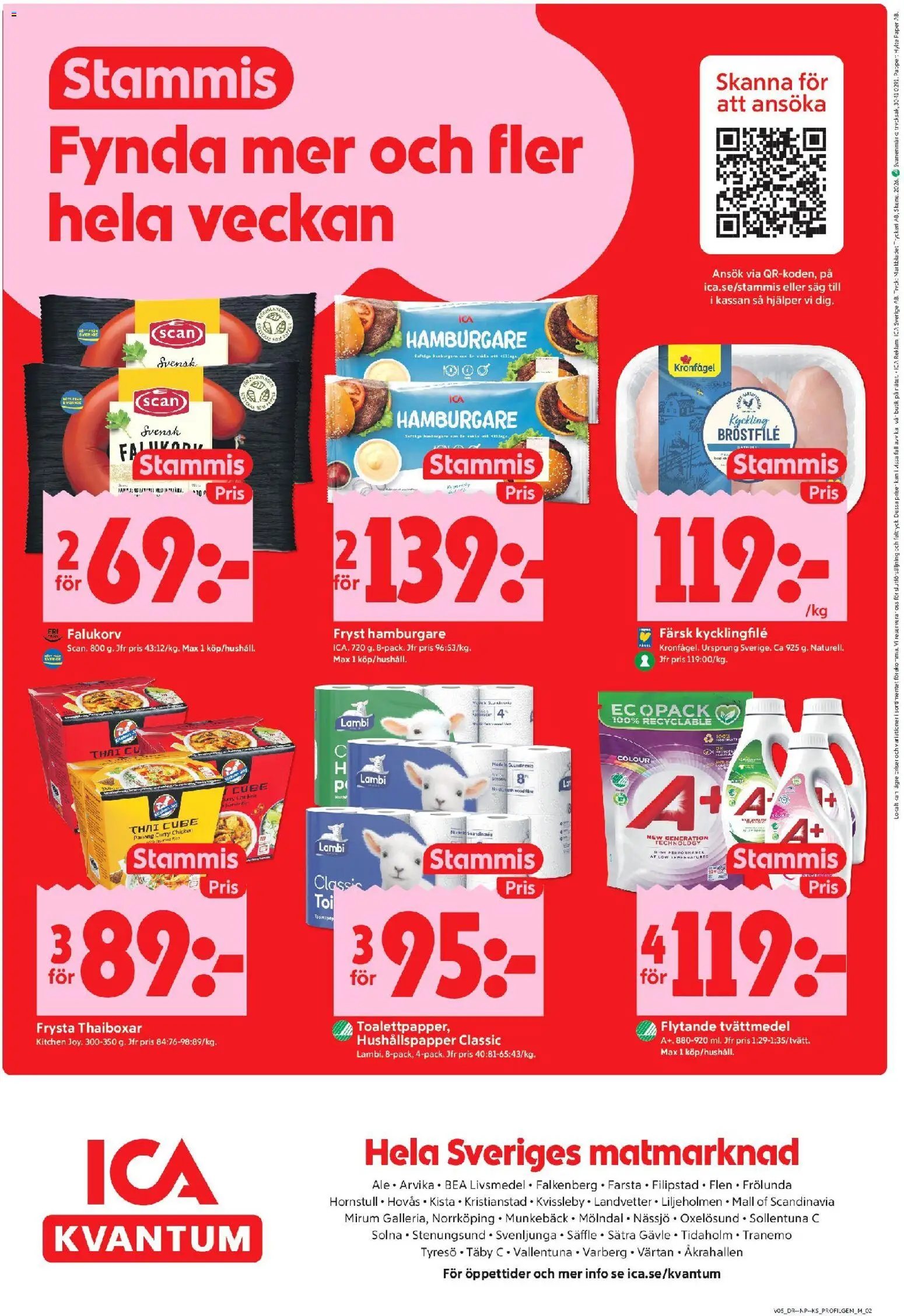 ICA Kvantum reklamblad aktuell från 26.01.2026 | Sida: 10 | Produkter: Toalettpapper, Hushållspapper, Hamburgare, Falukorv