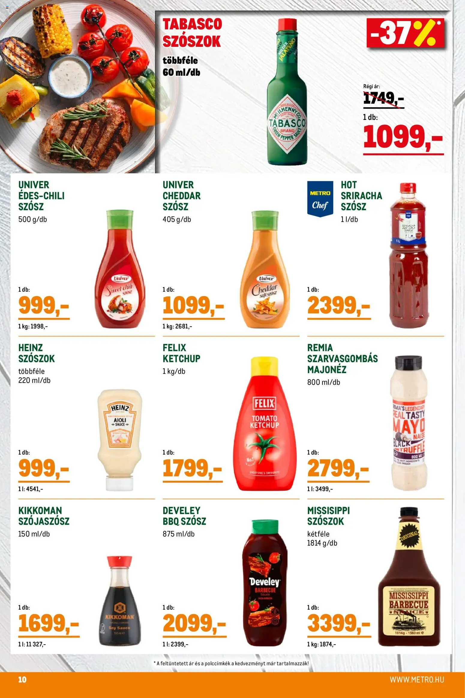 Metro akciós ujság - amely érvényes a következő dátumtól: 02.05.2026 | Oldal: 10 | Termékek: Szójaszósz, Sajt, Cheddar, Ketchup