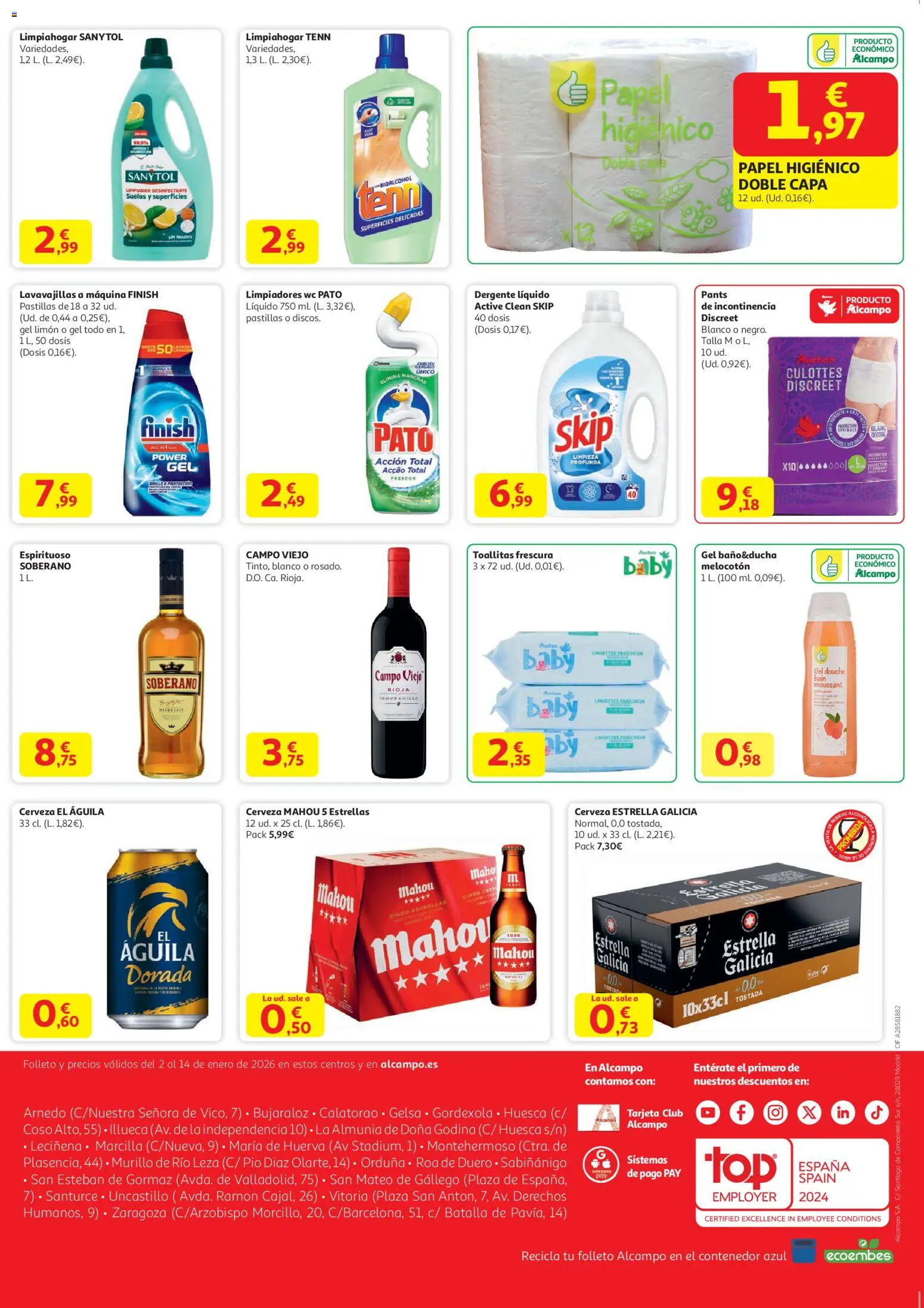 Alcampo - Nacional │ válido desde el 02.01.2026 | Página: 4 | Productos: Cerveza, Papel higienico, Lavavajillas