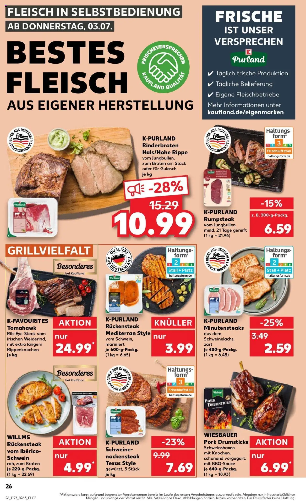 Kaufland prospekt Gütersloh	 - gültig ab dem 03.07.2025 | Seite: 26 | Produkte: Rinderbraten, Rumpsteak, Steak, Fleisch