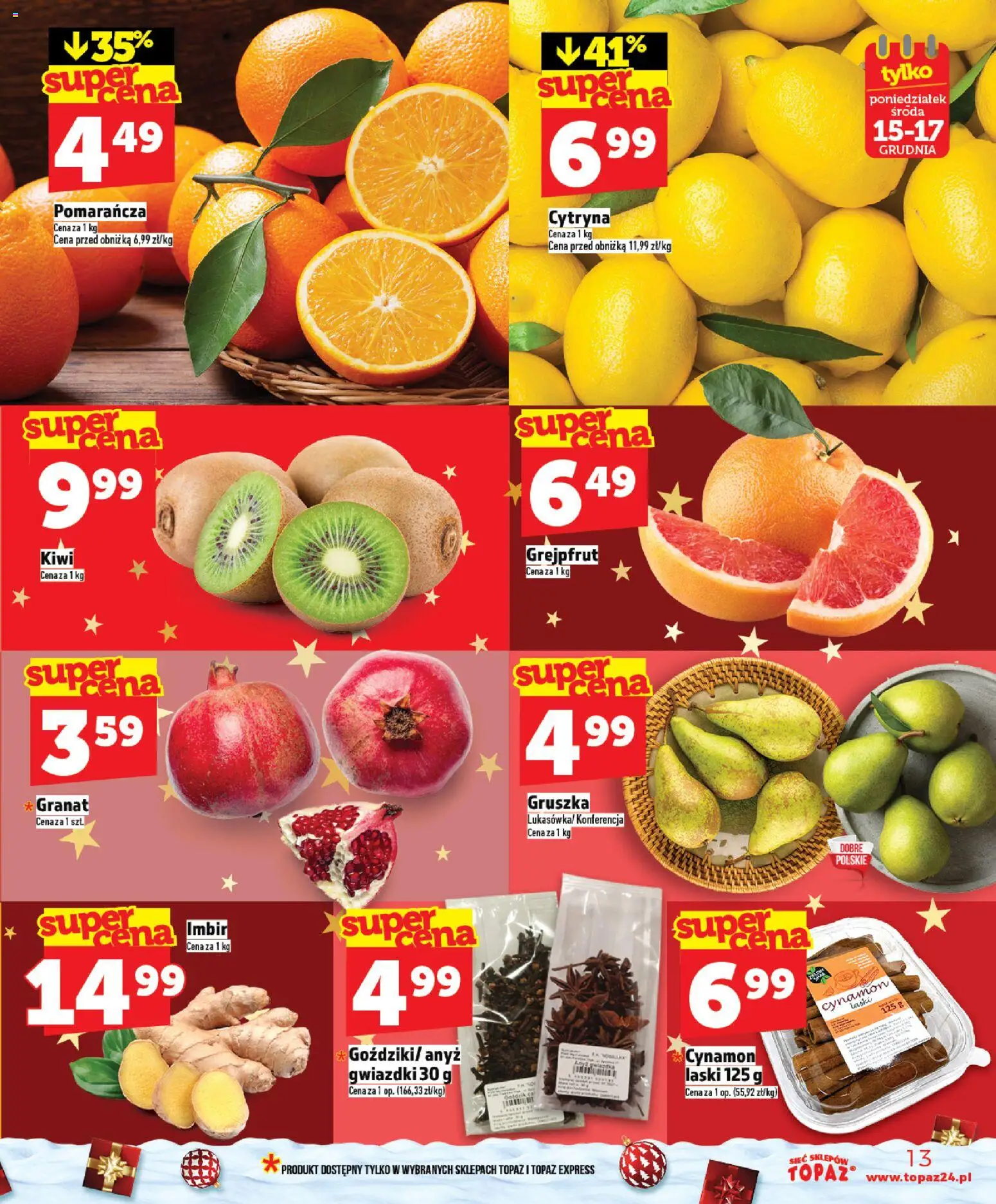 Topaz Gazetka MAZ od 11.12.2025 | Strona: 13 | Produkty: Cytryna, Gruszka, Anyż, Grejpfrut
