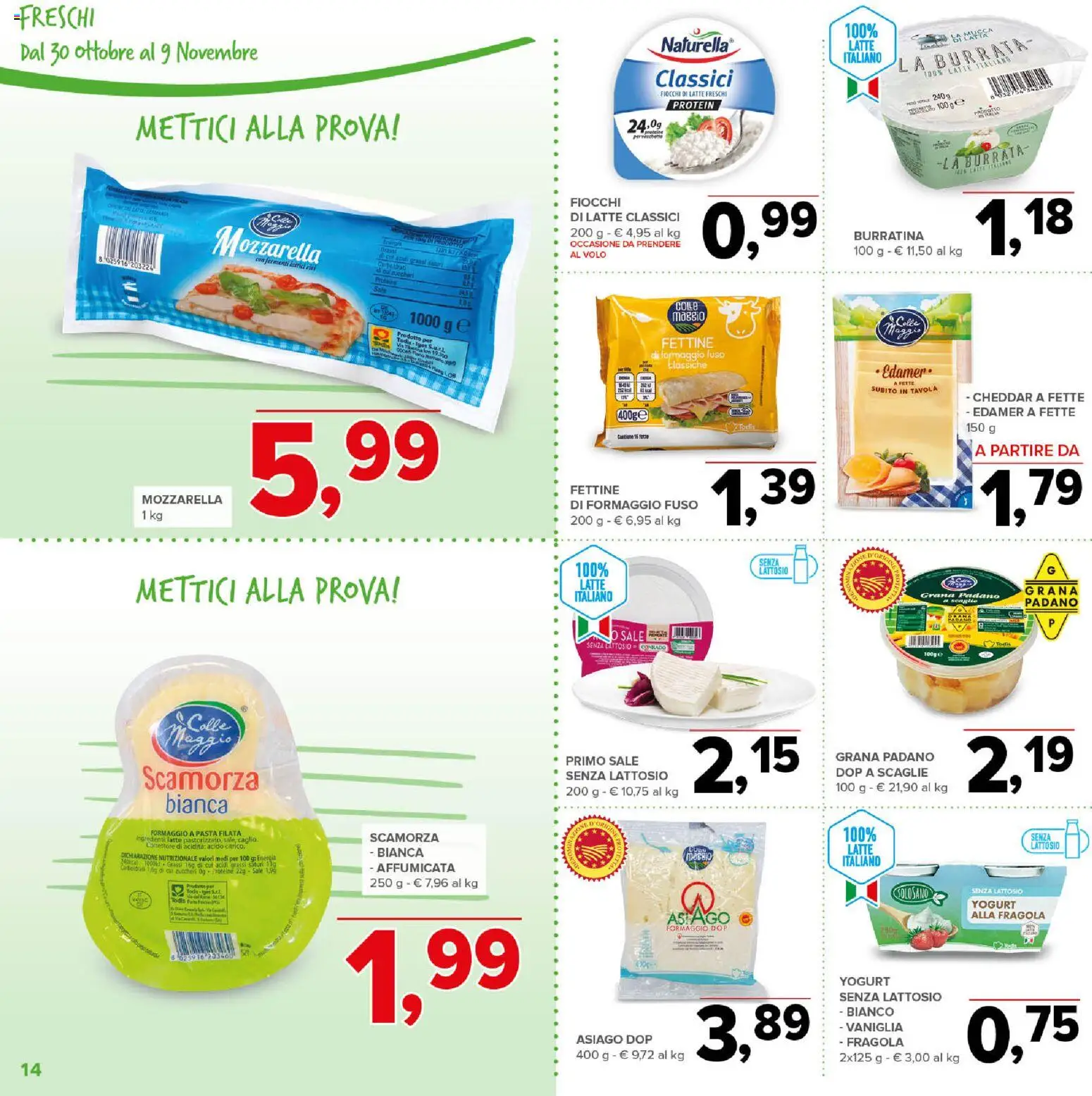 Volantino Todis del 30.10.2025 | Pagina: 14 | Prodotti: Sale, Mozzarella, Pasta, Correttore