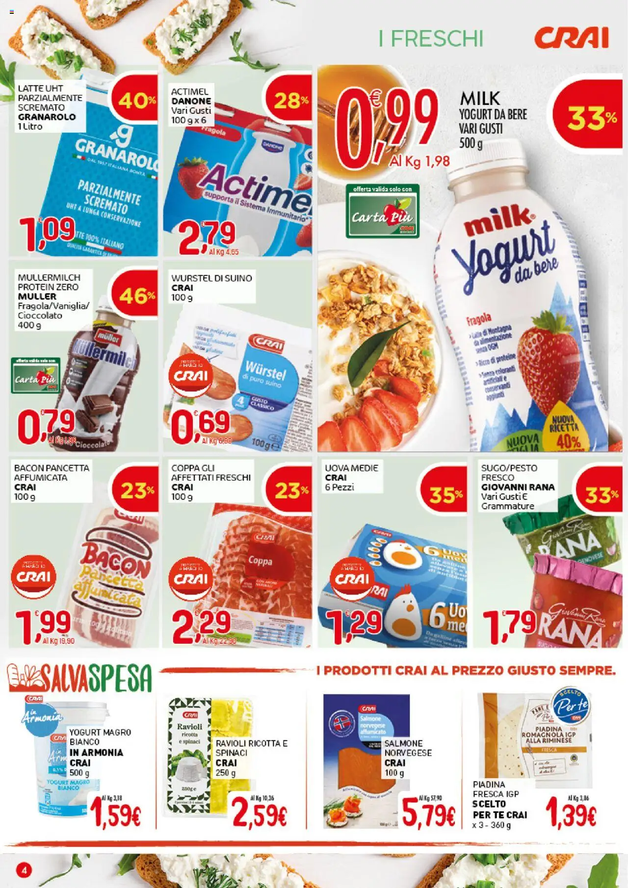 Volantino CRAI del 21.08.2025 | Pagina: 4 | Prodotti: Yogurt, Uova, Salmone, Piadina