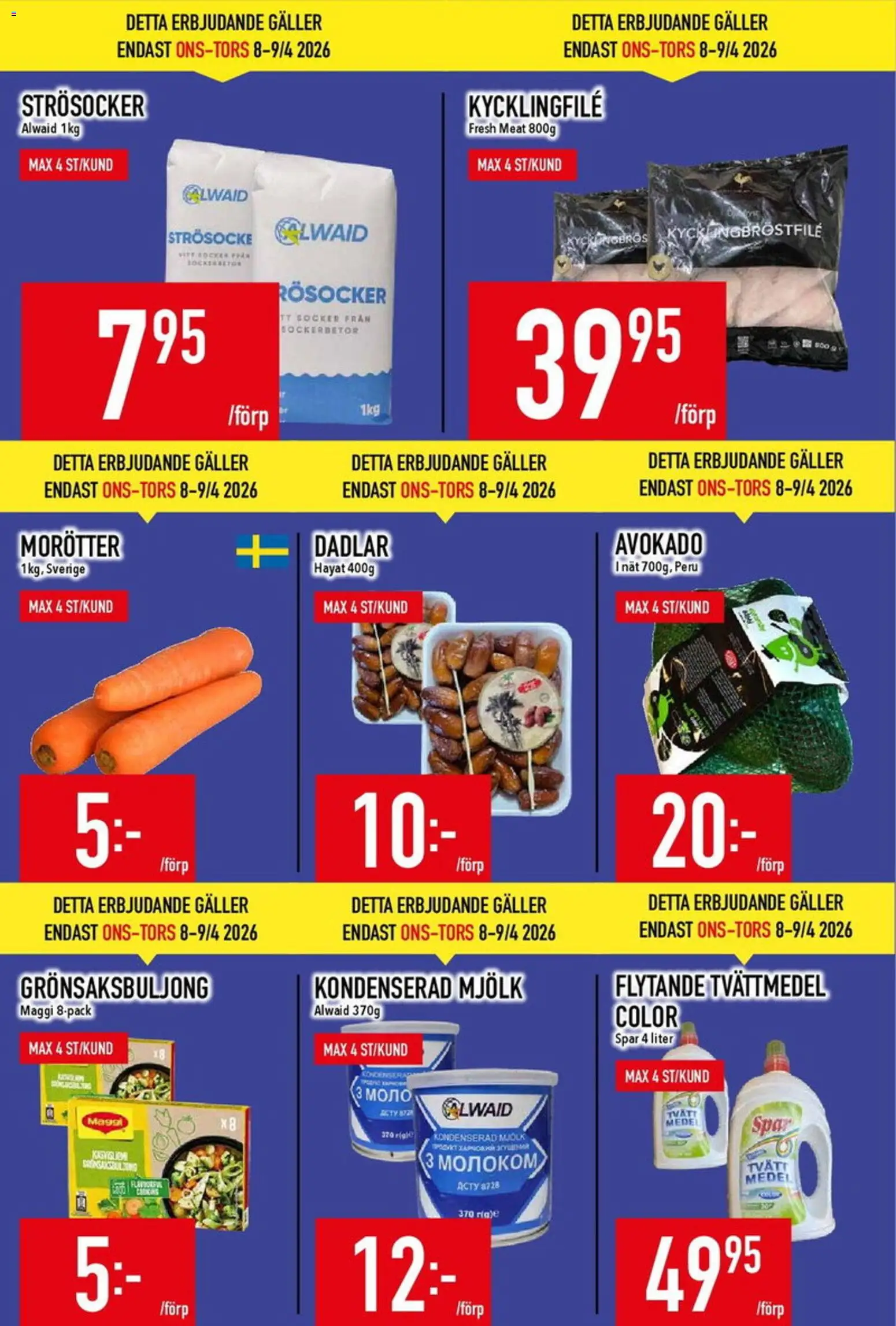 Matdax reklamblad aktuell från 13.04.2026 | Sida: 3 | Produkter: Strösocker, Galler, Grönsaksbuljong, Mjölk