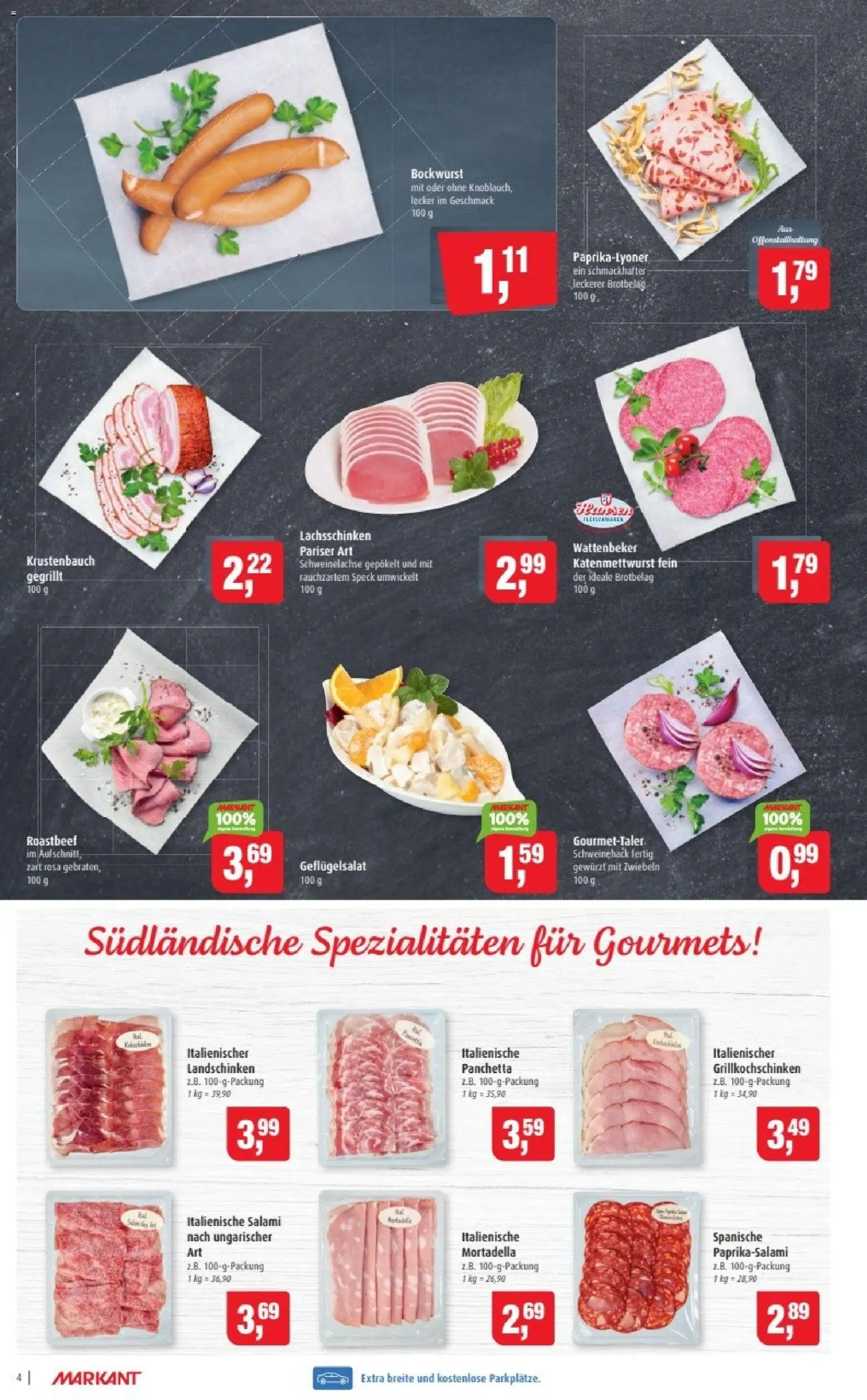 Markant Prospekt 	 – gültig ab 12.01.2026 | Seite: 4 | Produkte: Bockwurst, Roastbeef, Zwiebeln, Salami