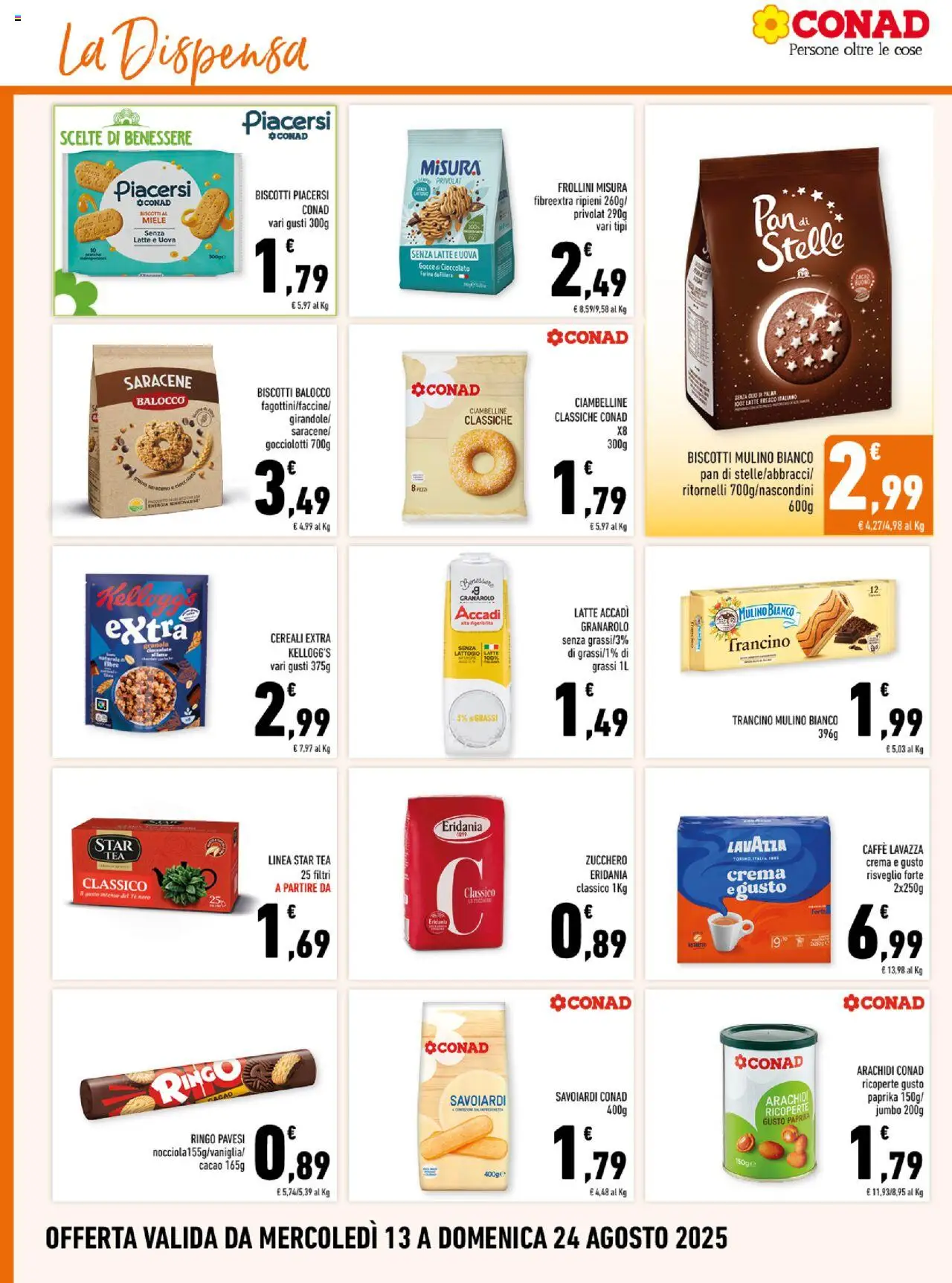 Volantino Conad del 13.08.2025 | Pagina: 10 | Prodotti: Cioccolato, Zucchero, Miele, Savoiardi