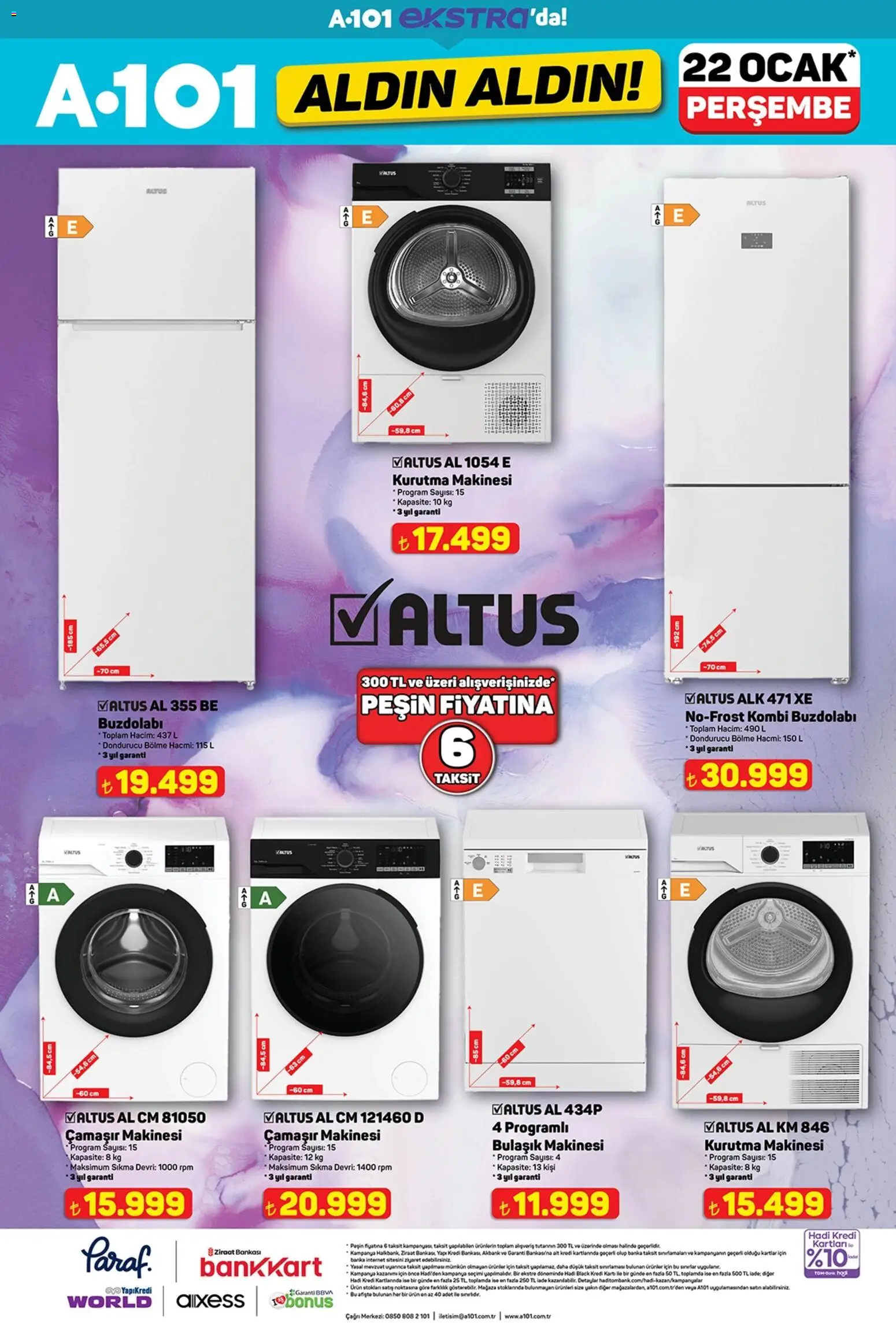 A101 Katalog Aldın Aldın - 22.01.2026 tarihinden itibaren geçerlidir | Sayfa: 14 | Ürünler: Kurutma makinesi, Buzdolabı, Dondurucu, Bulaşık makinesi