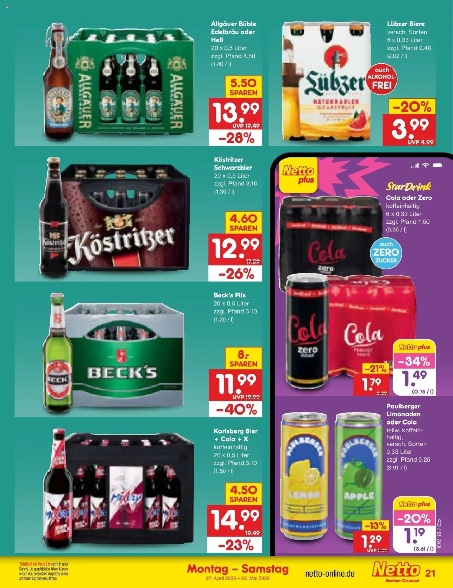 Netto Marken-Discount Prospekt Bitterfeld-Wolfen	 – gültig ab 27.04.2026 | Seite: 25 | Produkte: Cola, Kostritzer, Pils, Zucker