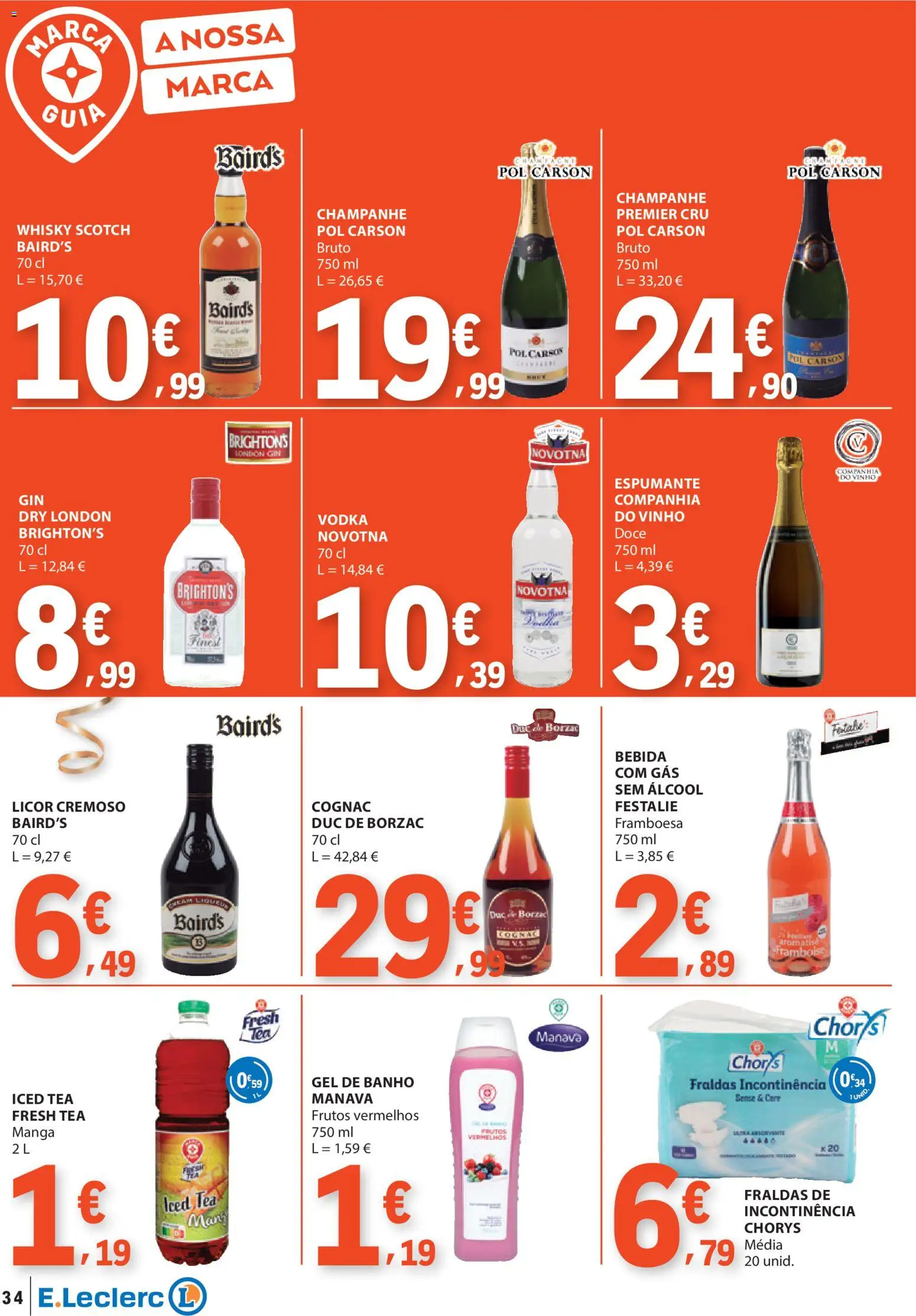 E.Leclerc folheto │ válido de 26.12.2025 | Página: 34 | Produtos: Espumante, Fraldas, Banho, Vodka