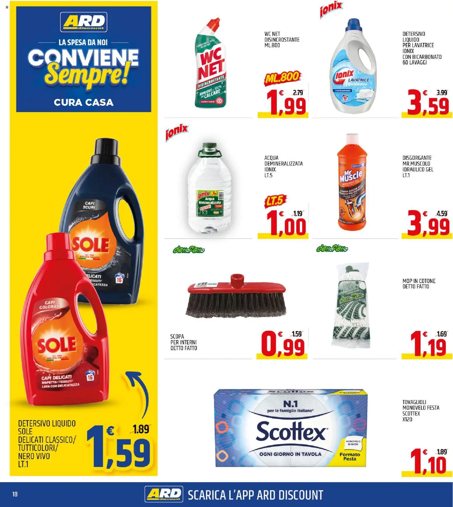 Volantino ARD Discount del 03.11.2025 | Pagina: 18 | Prodotti: Bicarbonato, Lavatrice, Scopa, WC