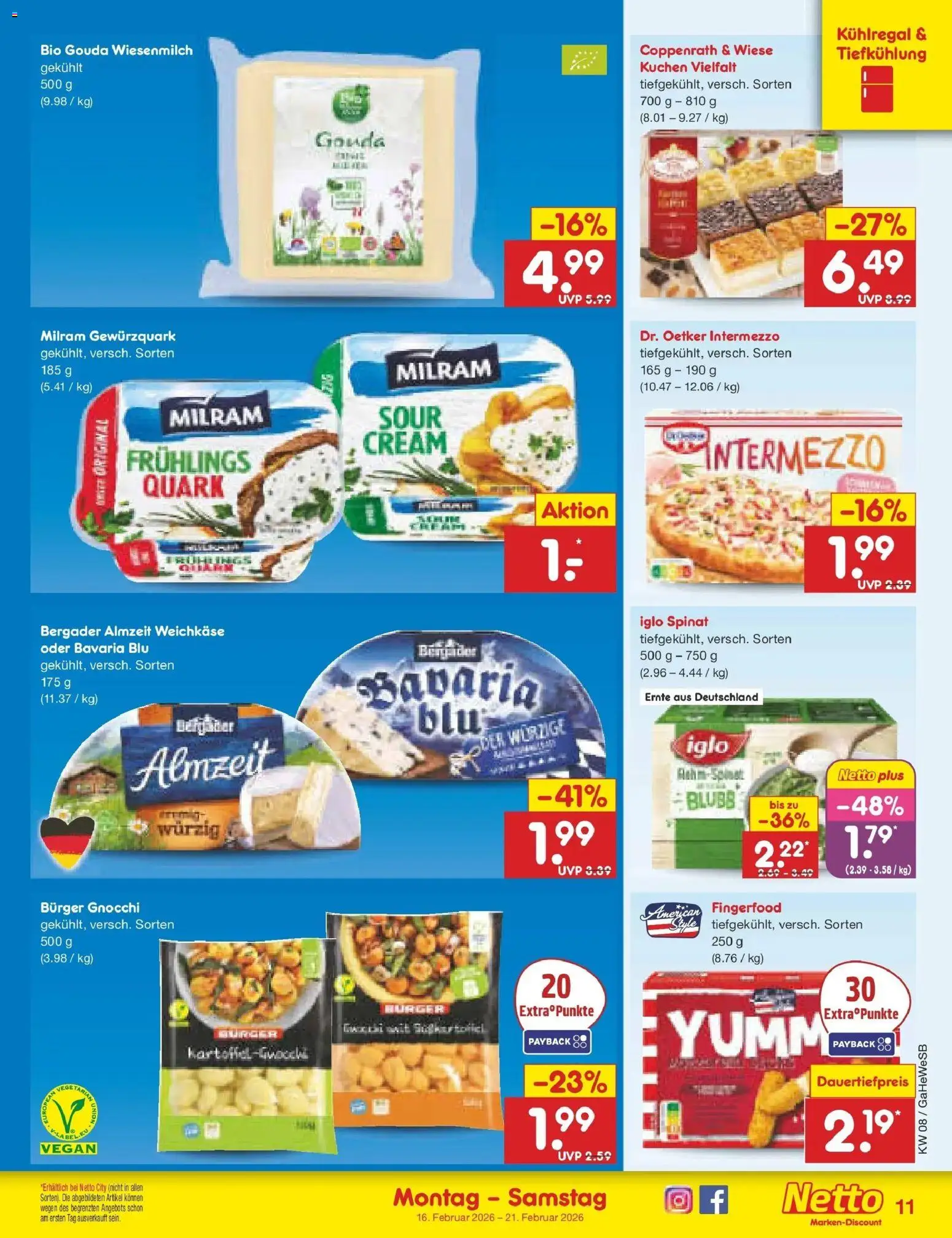 Netto Marken-Discount - Netto: Wochenangebote – gültig ab 16.02.2026 | Seite: 11 | Produkte: Gouda, Burger, Milram, Kuchen
