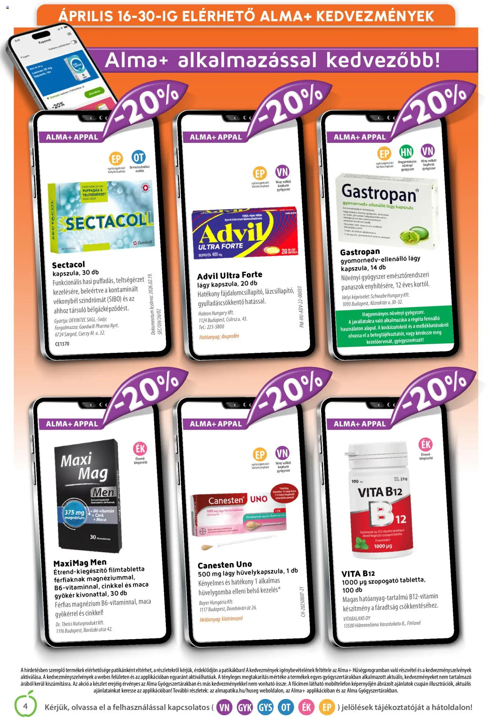 Alma Gyógyszertárak akciós ujság - amely érvényes a következő dátumtól: 01.04.2026 | Oldal: 4 | Termékek: Alma