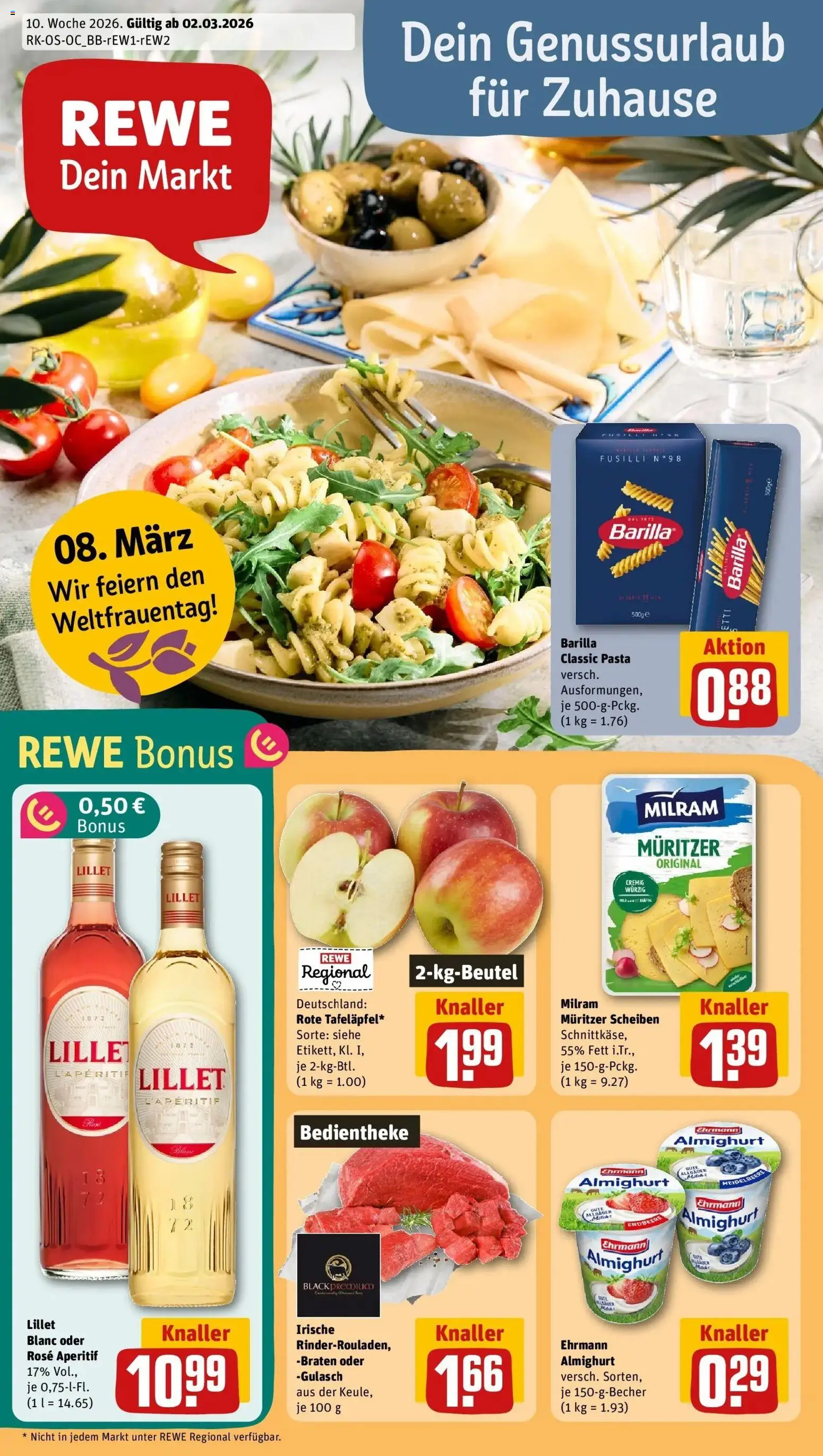 Rewe Prospekt Berlin / Prenzlauer Berg	 – gültig ab 02.03.2026 | Seite: 1 | Produkte: Ehrmann almighurt, Lillet, Milram, Gulasch