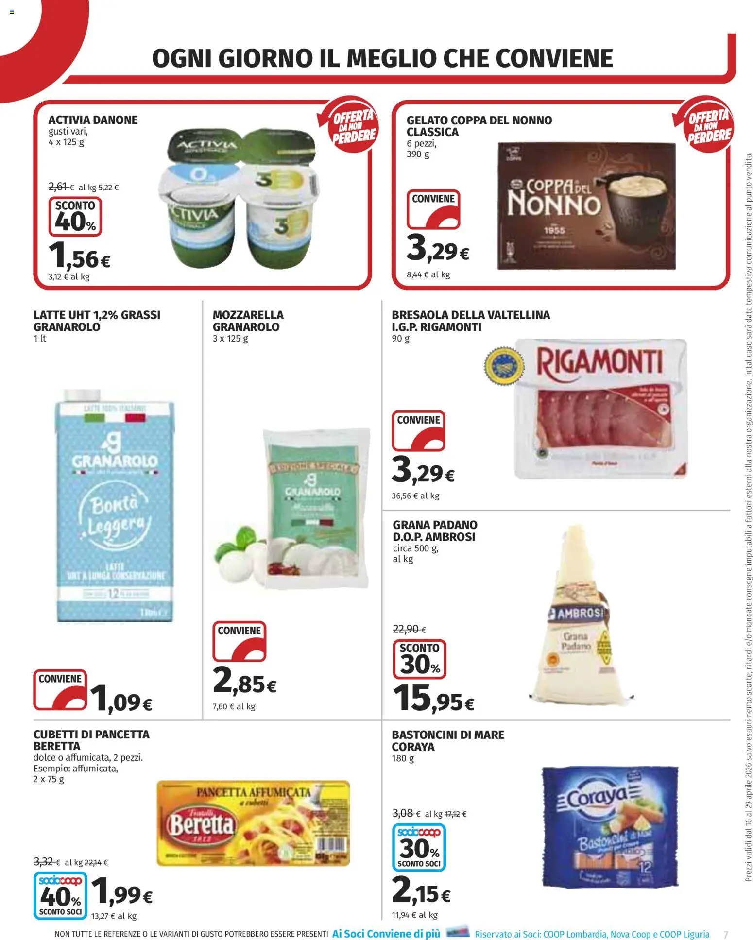Volantino COOP del 16.04.2026 | Pagina: 7 | Prodotti: Pancetta, Gelato, Latte, Grana Padano