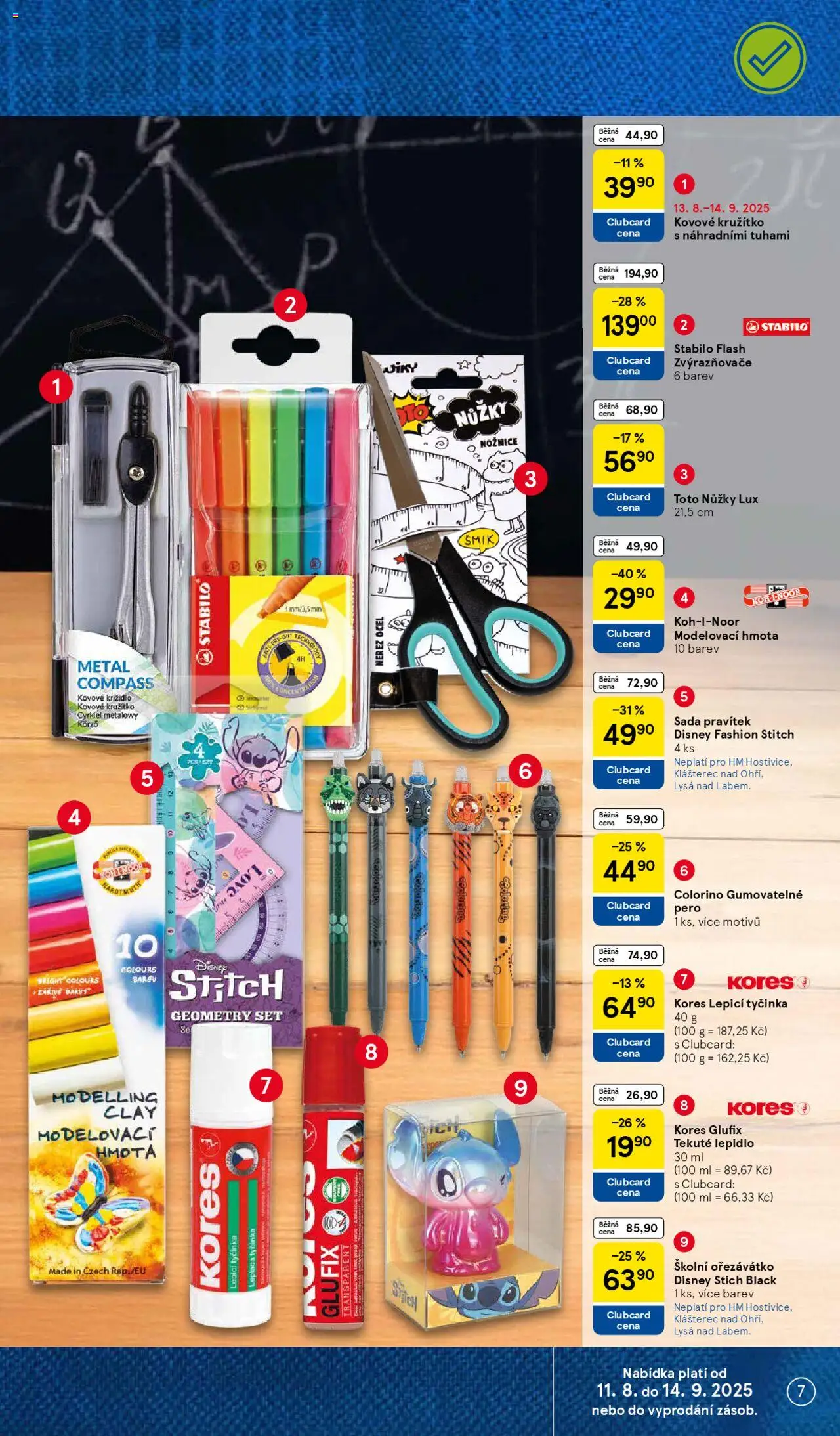 Tesco katalog od 11.08.2025 | Strana: 7 | Produkty: Pero, Nůžky, Kružítko, Stitch