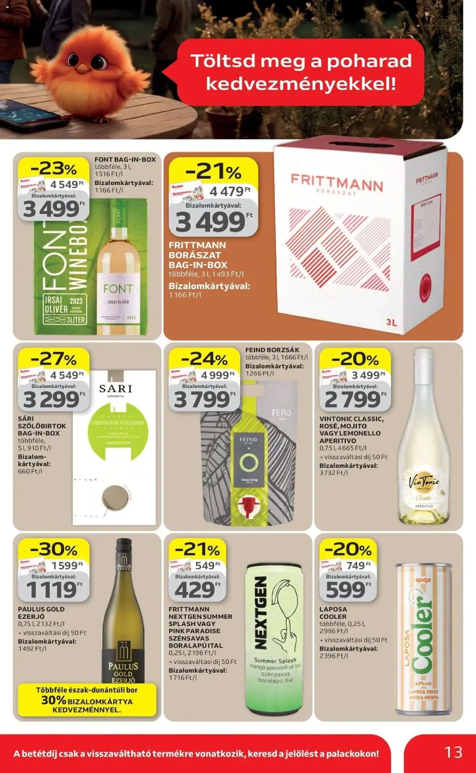 Auchan akciós ujság - amely érvényes a következő dátumtól: 16.04.2026 | Oldal: 13 | Termékek: Tonic, Bor