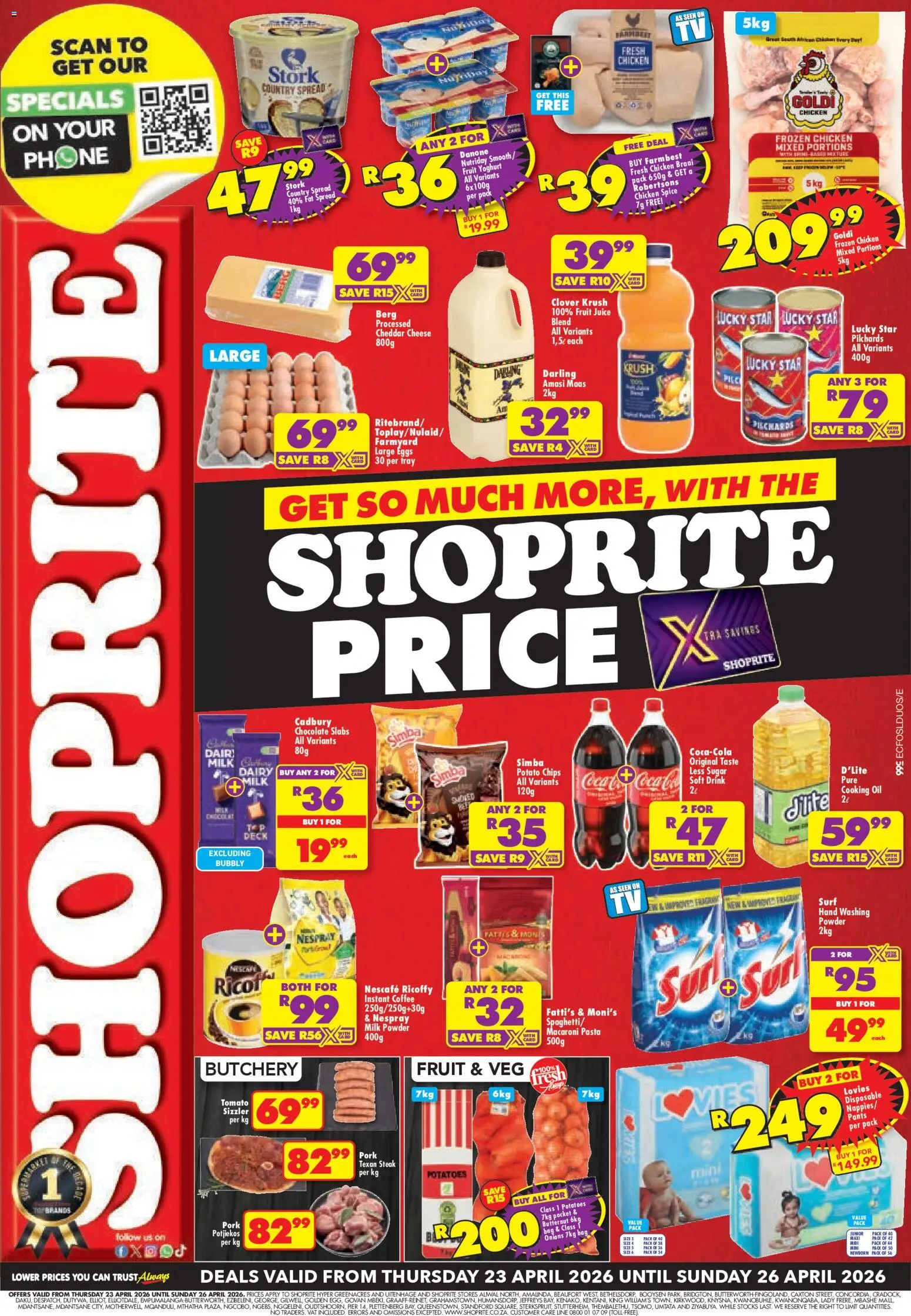 New Shoprite catalogue – valid from 23.04.2026 | Page: 1 | Products: Bag, Pork, Potatoes, Fruit