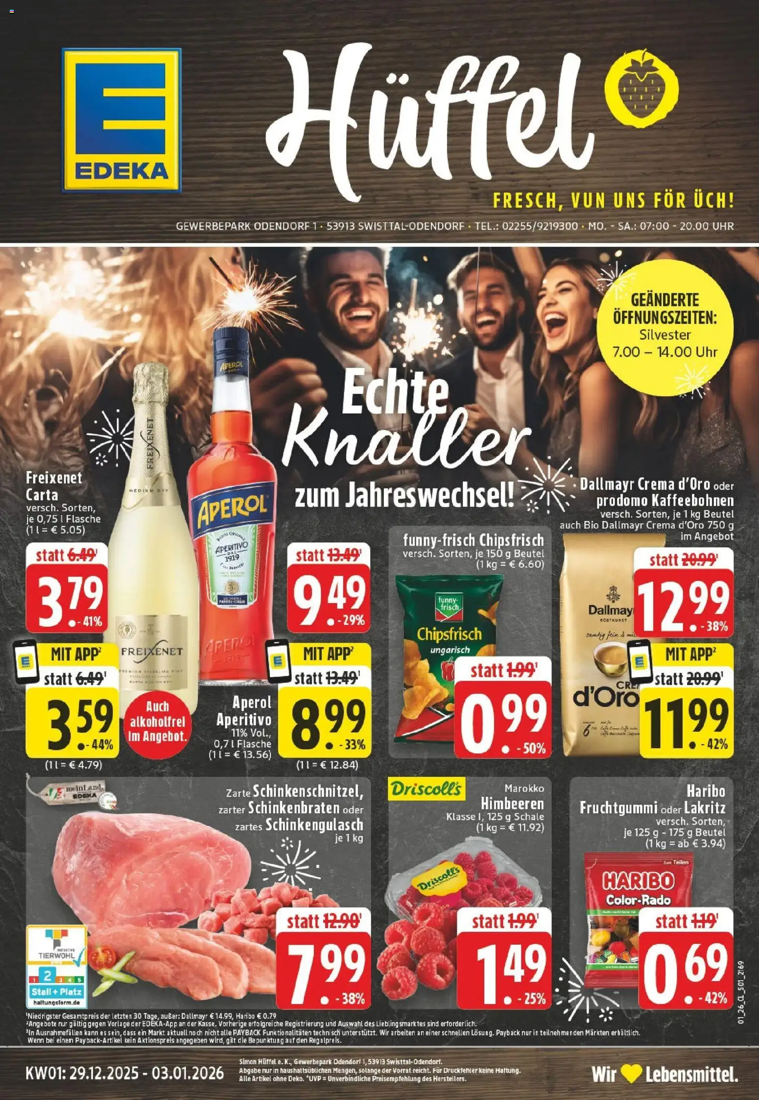 Edeka prospekt Swisttal-Odendorf	 – gültig ab 28.12.2025 | Seite: 1 | Produkte: Himbeeren, Haribo, Aperol, Uhr