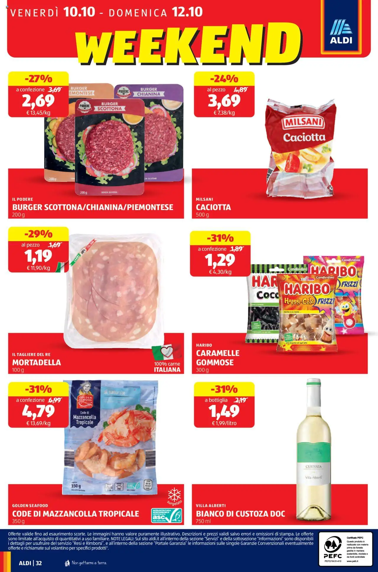 Volantino Aldi del 06.10.2025 | Pagina: 32 | Prodotti: Caramelle, Mortadella, Tagliere, Bottiglia